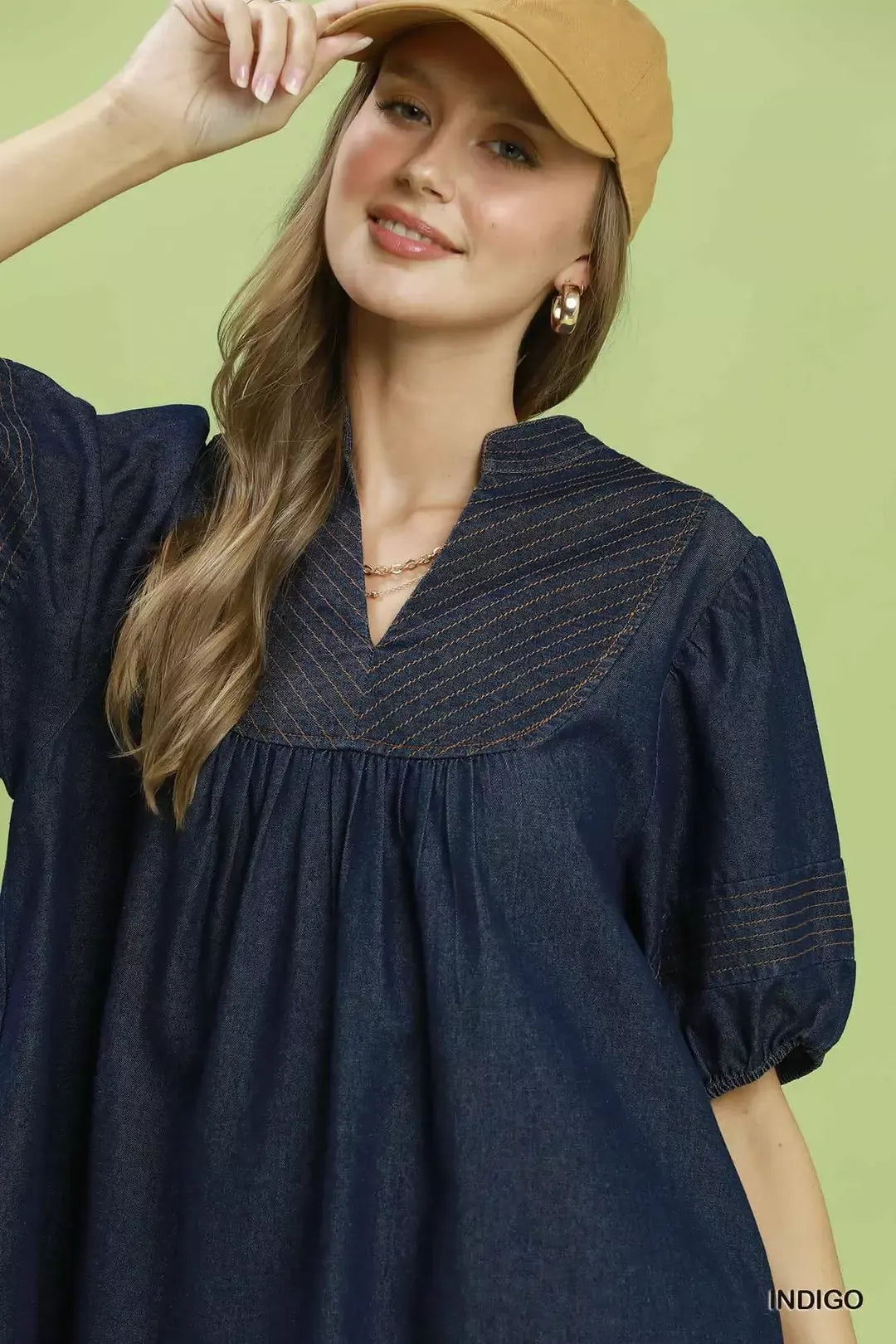 Notched Puff Sleeve Mini Dress with Pockets for Women