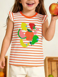 Striped Fruit Print Ruffle Sleeve Tee in Orange for Girls