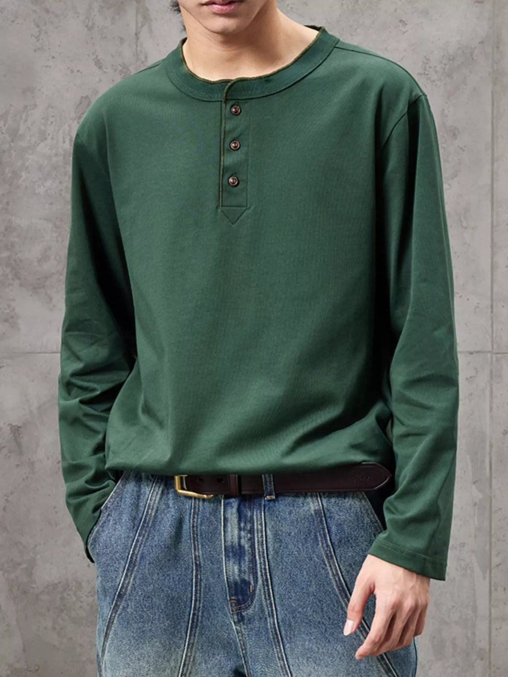 Plus Size Casual Henley Long Sleeve T-Shirt in Black for Men