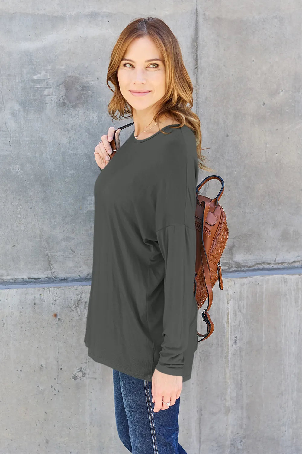 Plus Size Round Neck Dropped Shoulder T-Shirt for Women