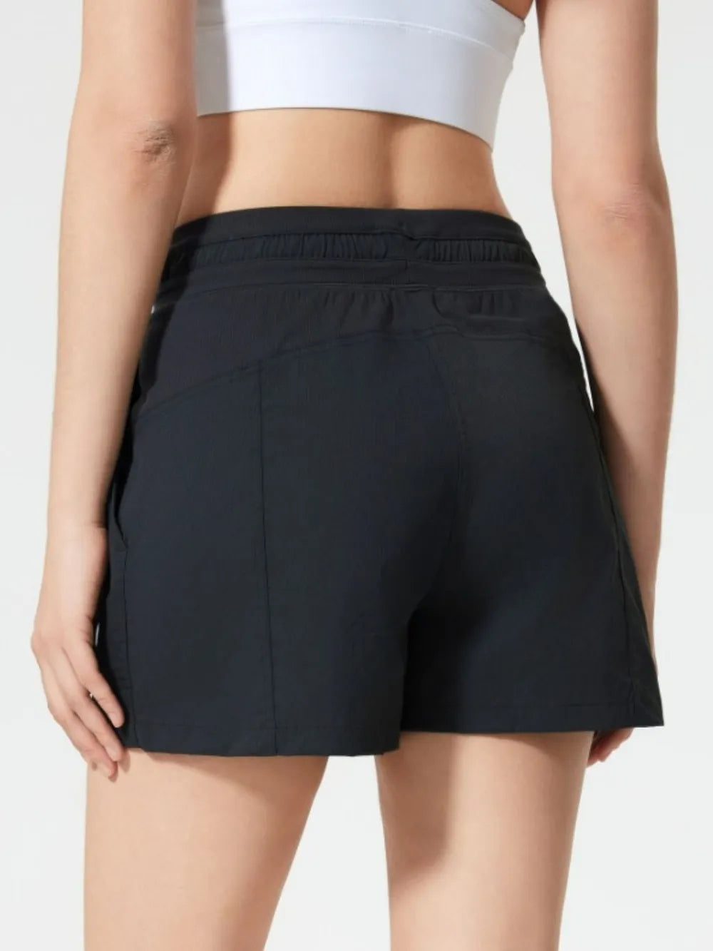 Drawstring Active Shorts with Pockets in Black for Women