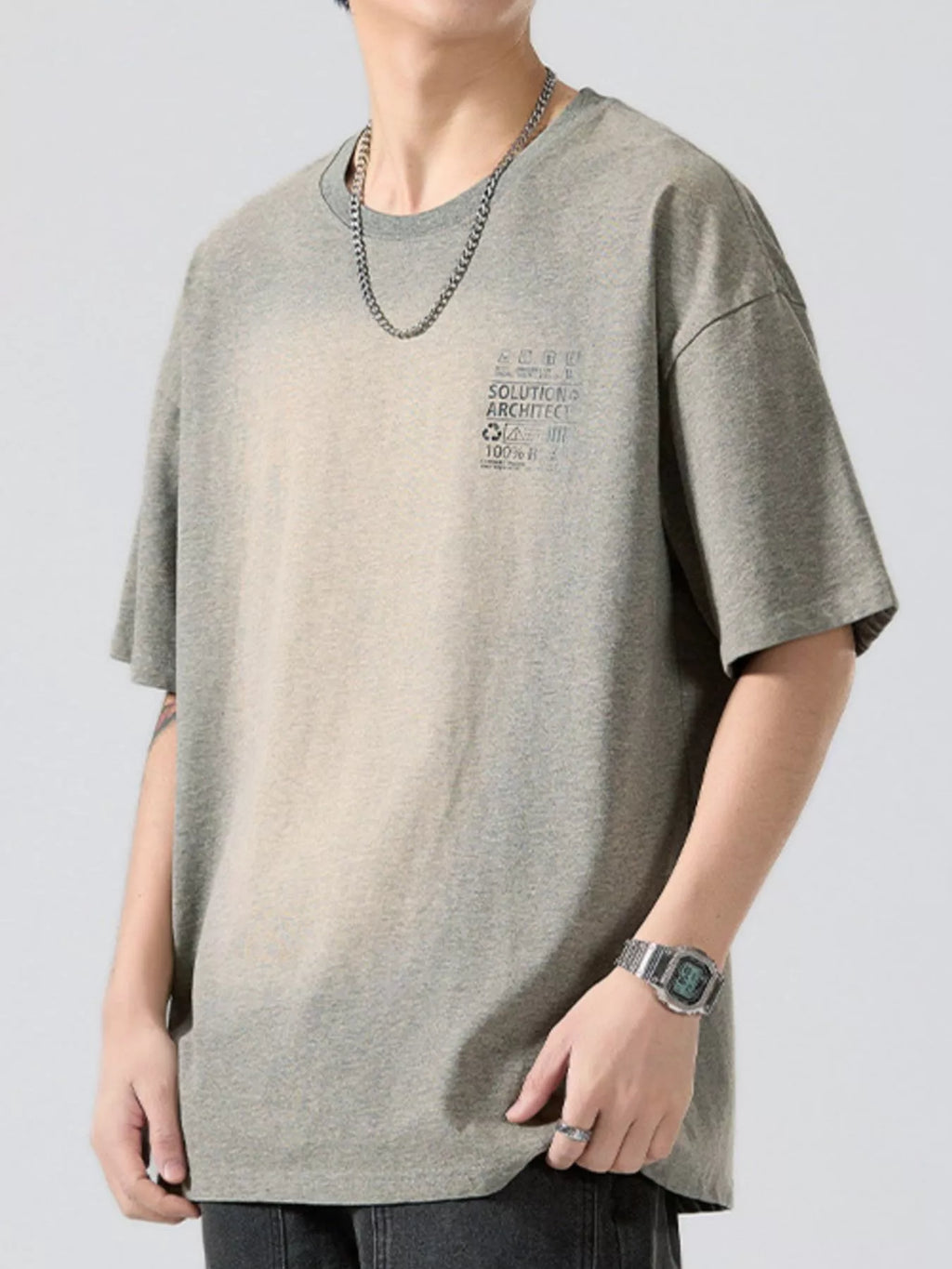 Round Neck Oversized T-Shirt Plus Size in Washed Blue for Men