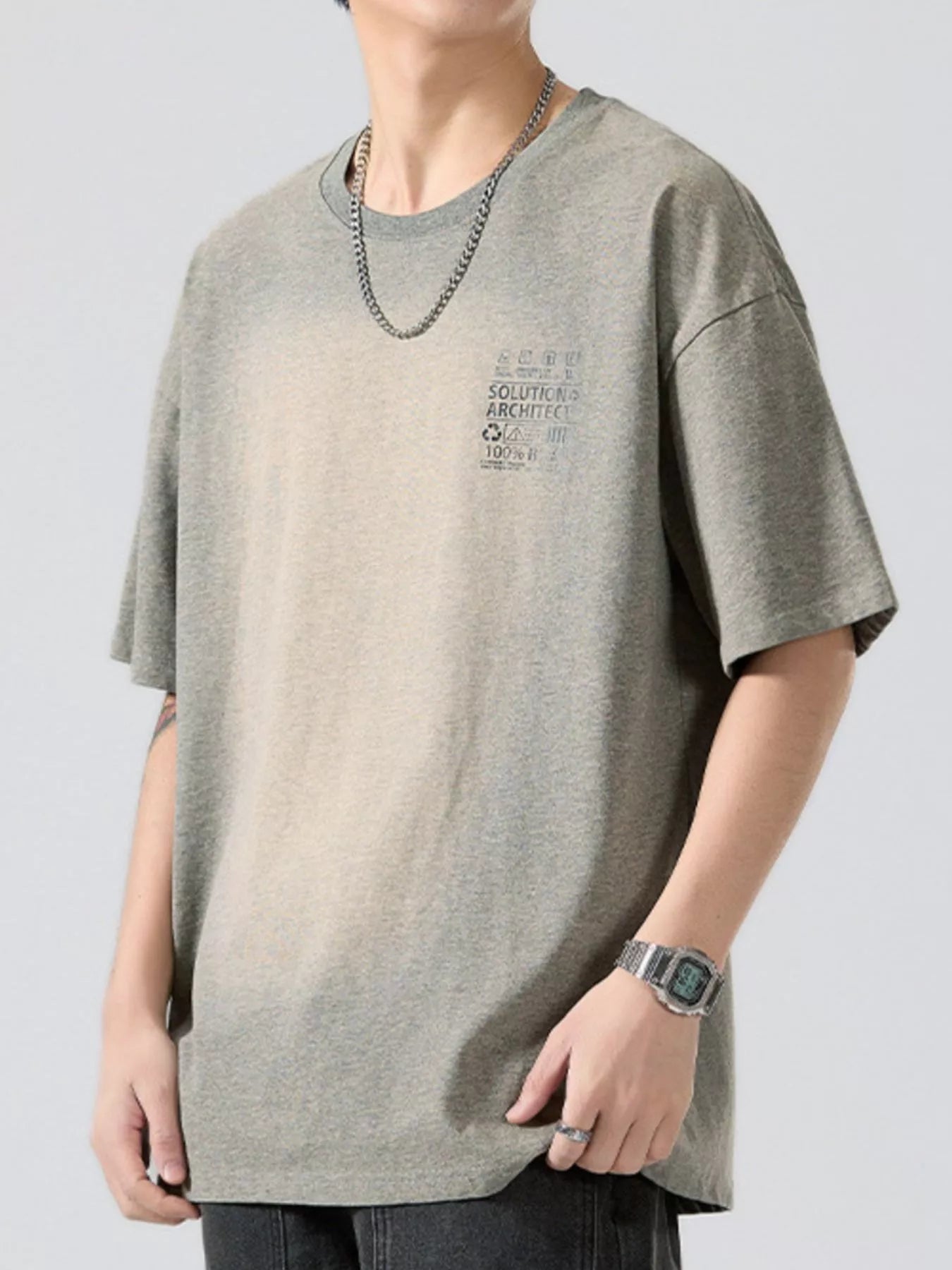 Round Neck Oversized T-Shirt Plus Size in Washed Blue for Men