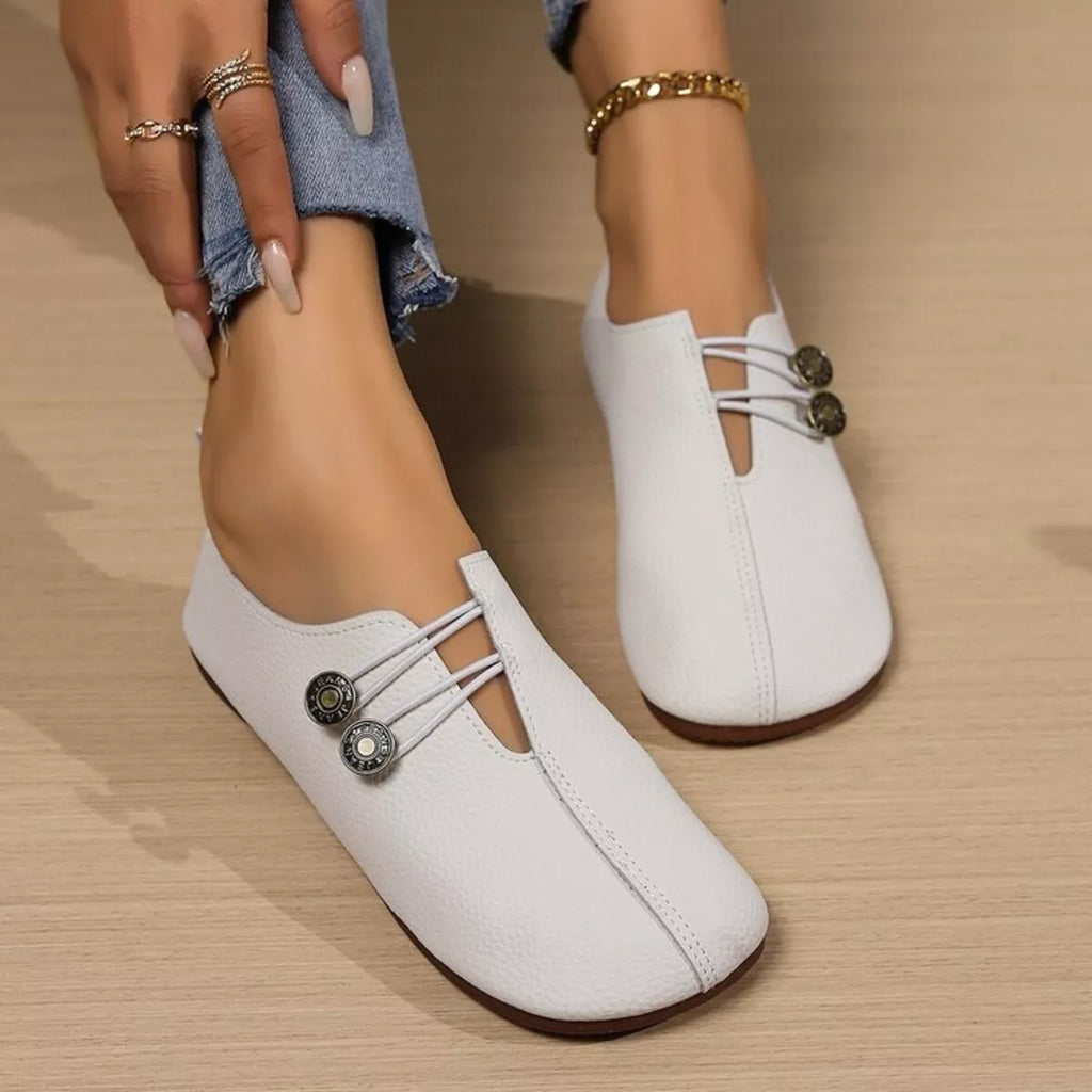 Casual Button Detail Slip-Ons in Red for Women