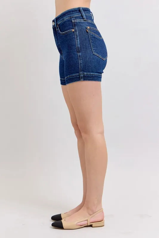 High Waist Tummy Control Denim Shorts Plus Size in Dark for Women