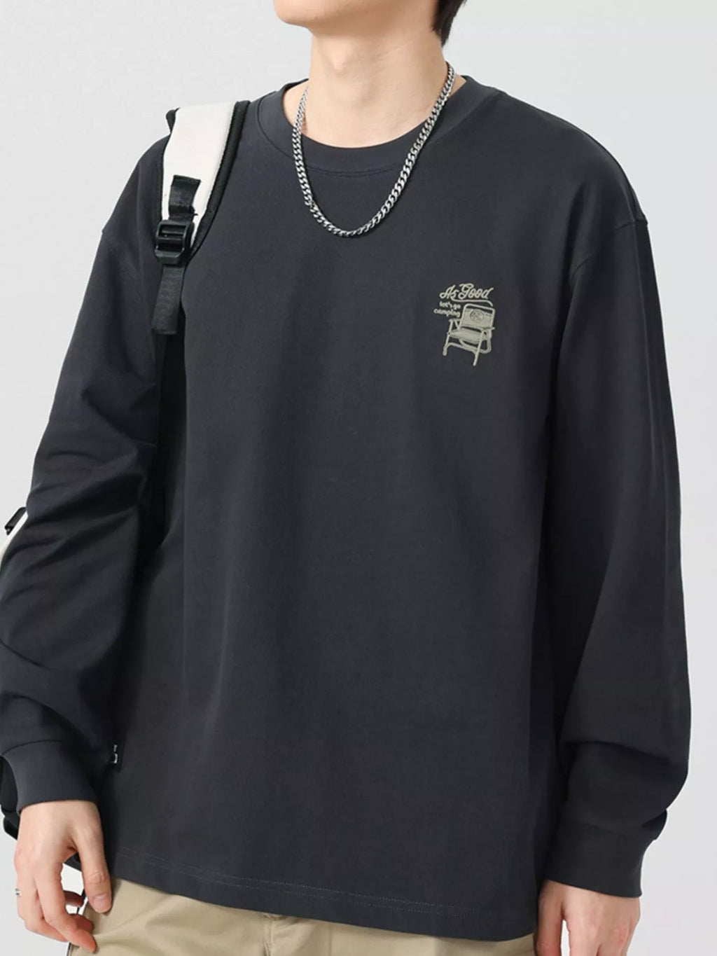 Plus Size Round Neck Long Sleeve T-Shirt in Military Green for Men