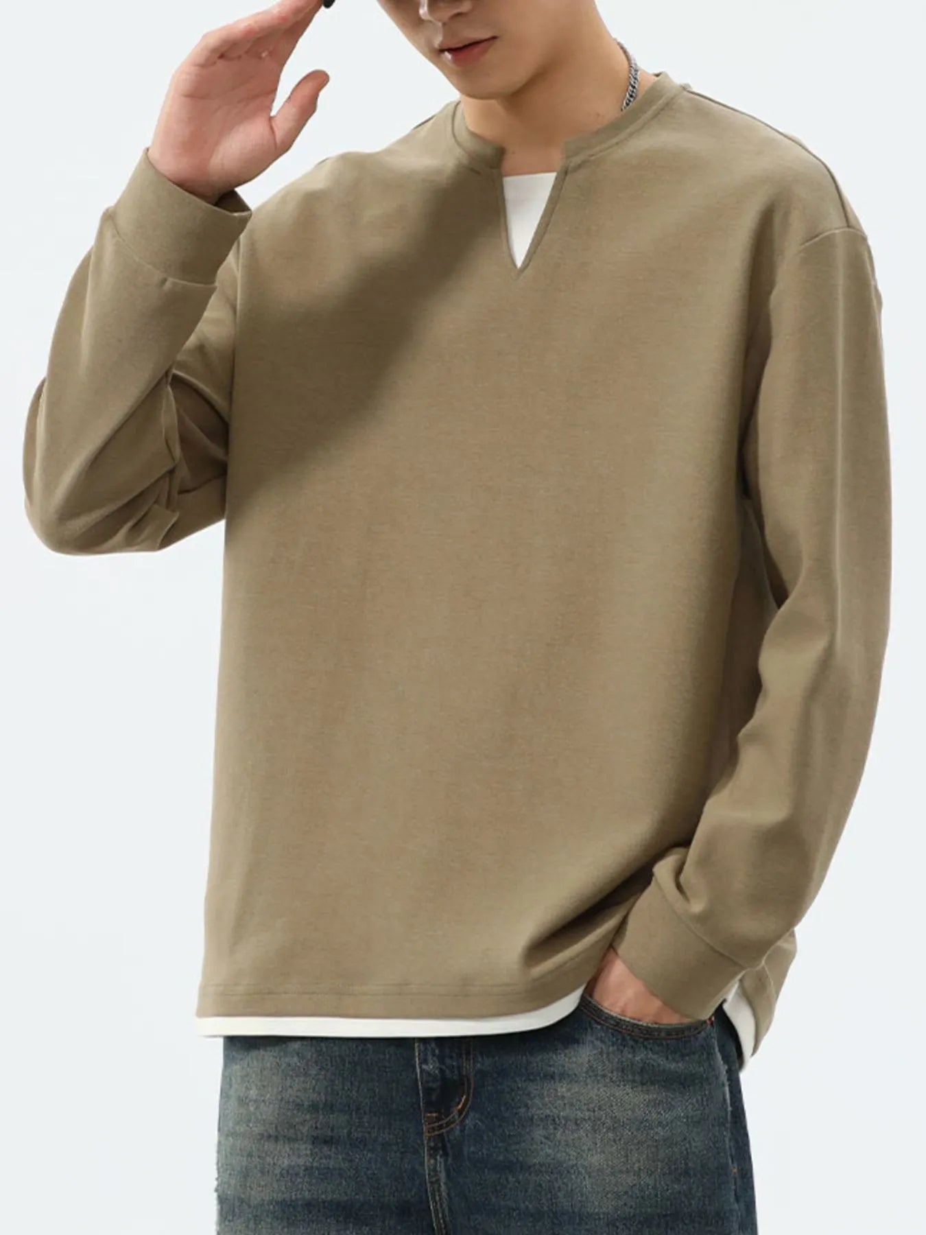 Plus Size Drop Shoulder Long Sleeve Sweatshirt in Black for Men