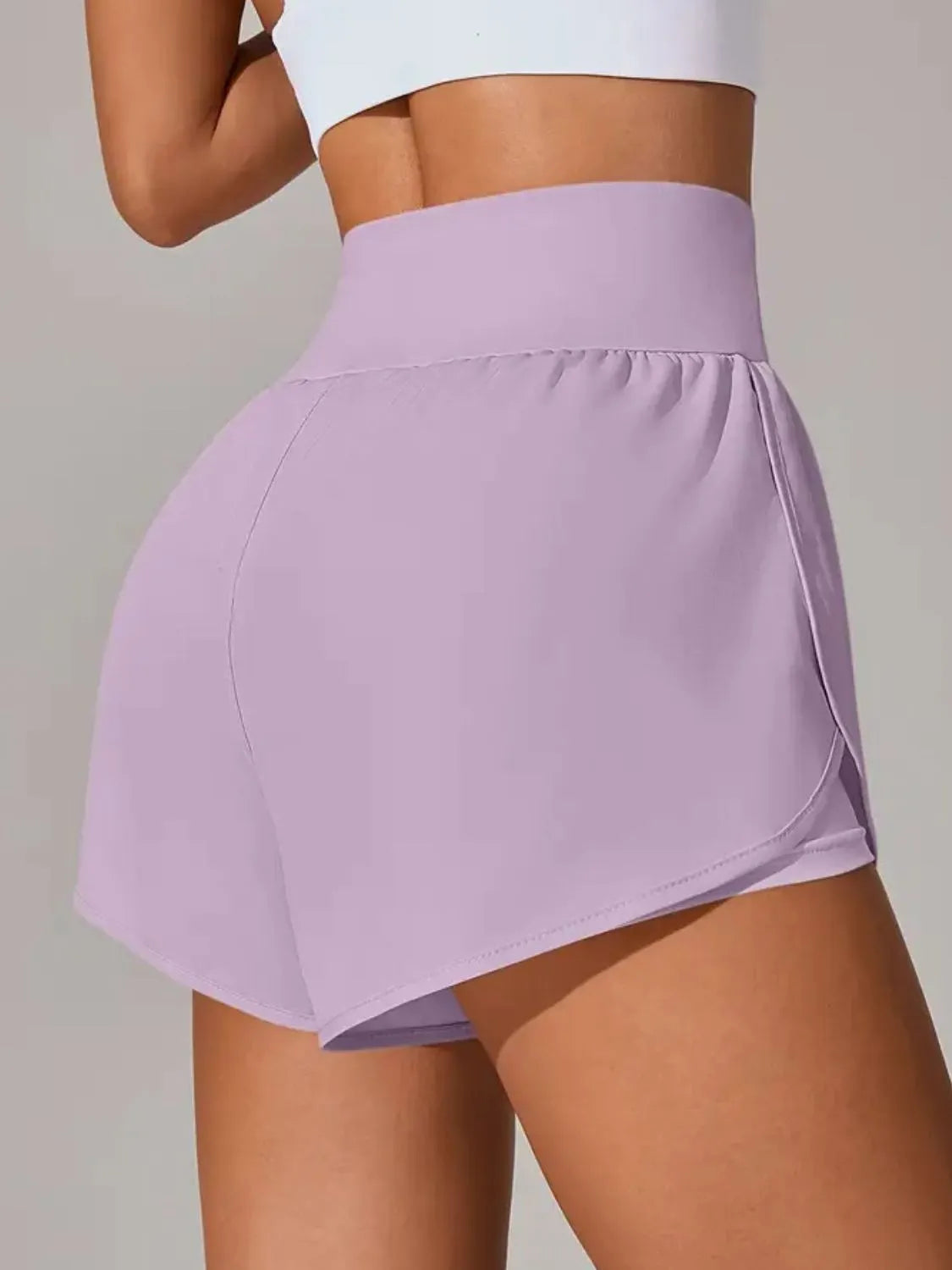 Pocketed High Waist Active Shorts in Light Blue for Women