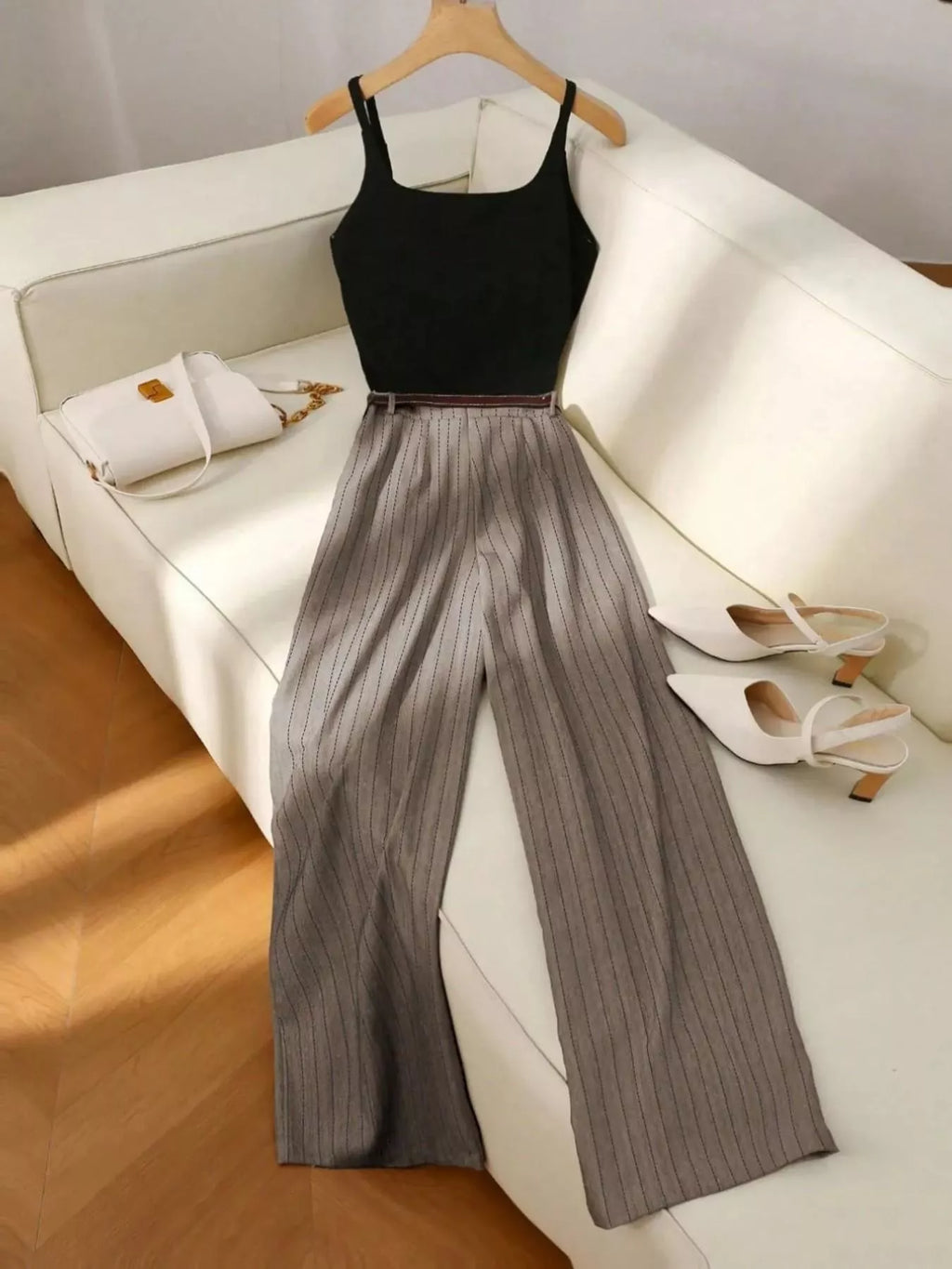 Sleeveless Top and Wide Leg Pants Set in Navy Blue for Women