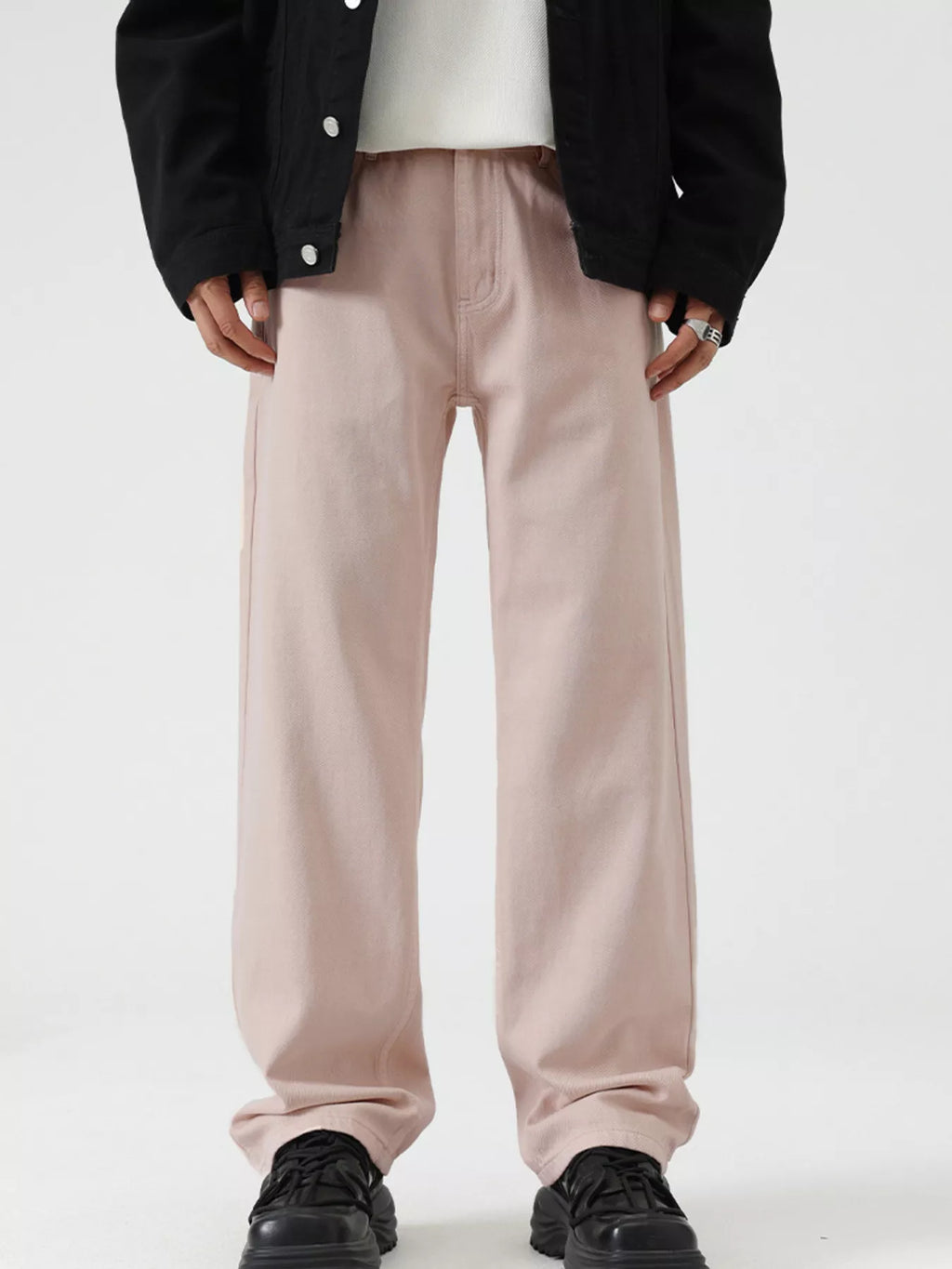 Vintage Wash Wide Leg Jeans in Khaki in Black for Men