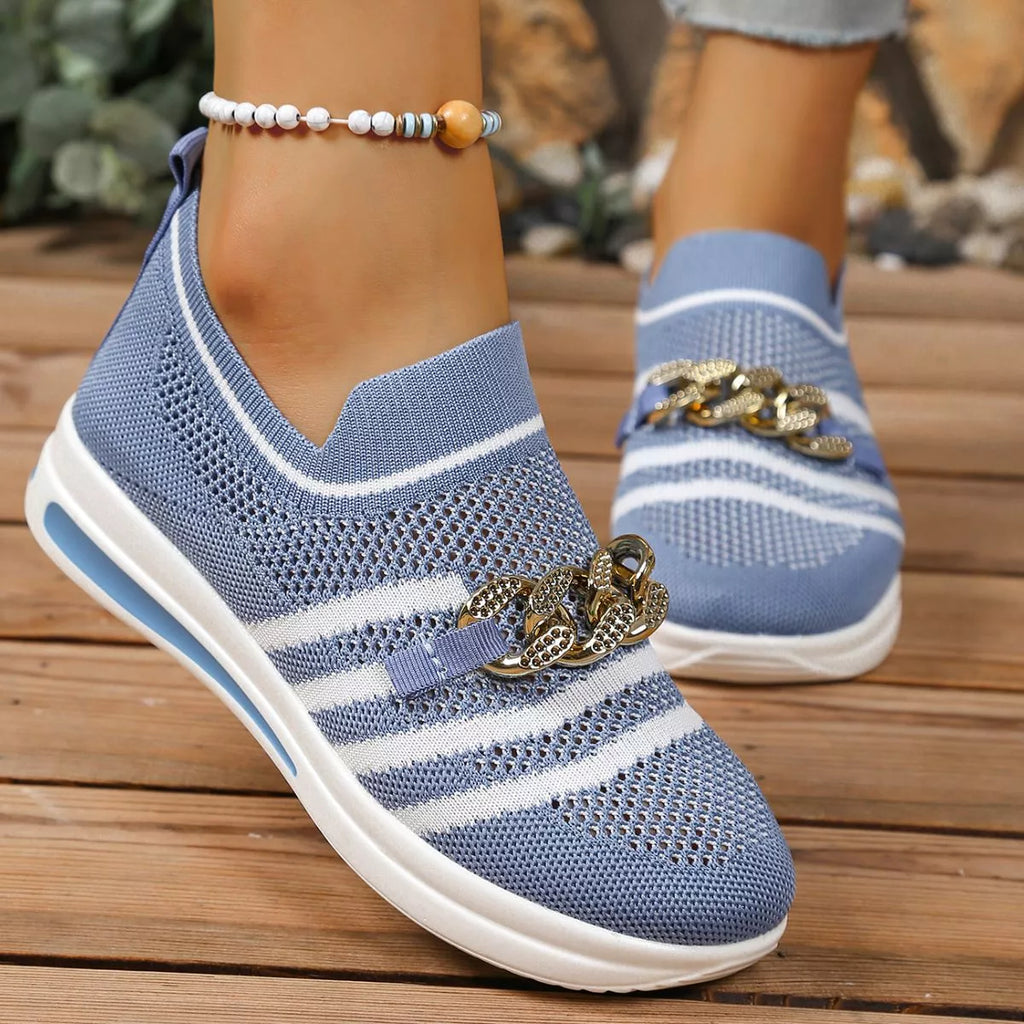 Round Toe Mesh Slip-Ons in Red for Women