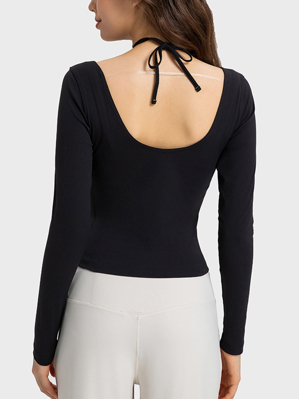 Halter Neck Long Sleeve Sporty Top in Ivory for Women