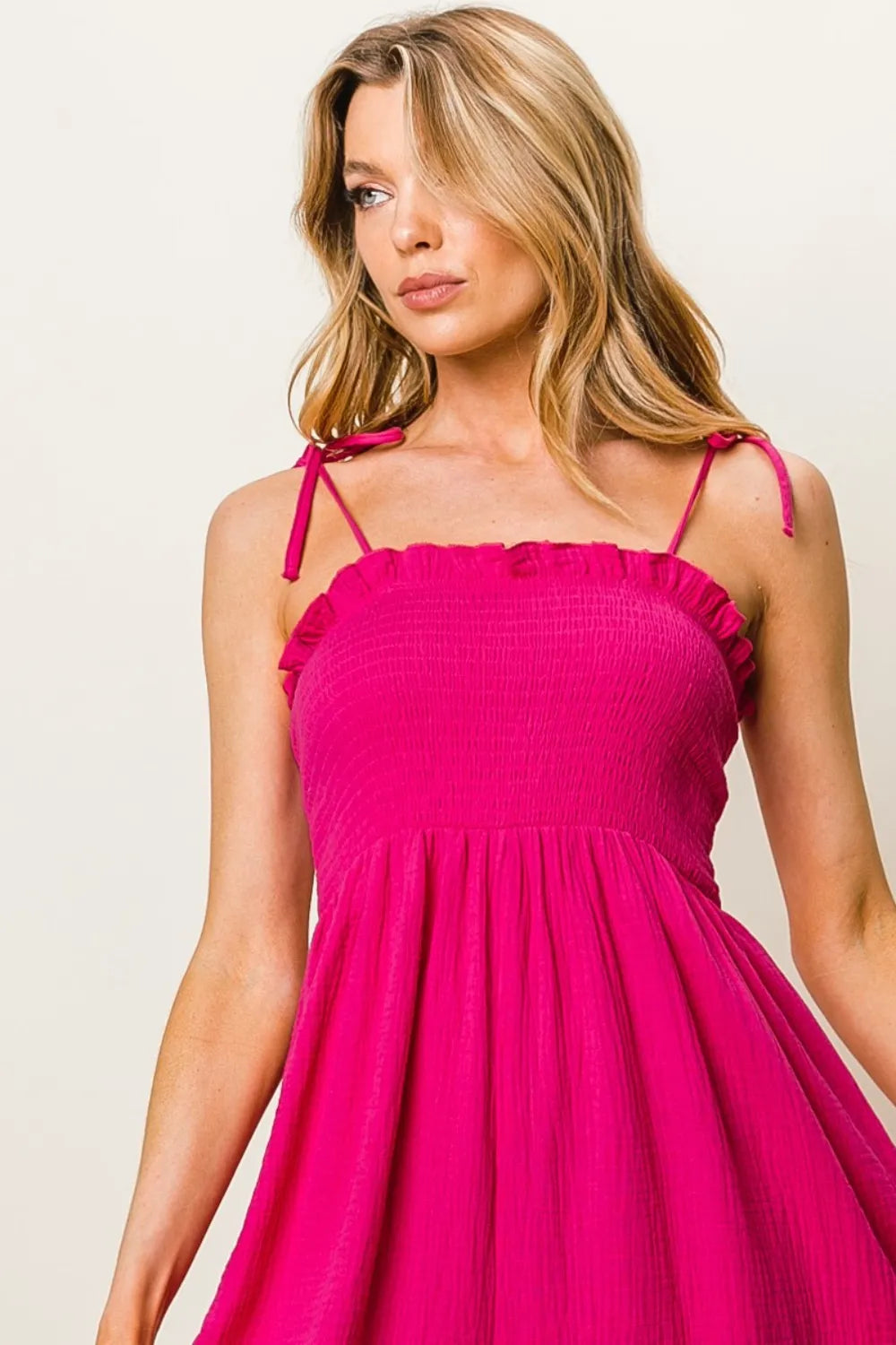 Texture Smocked Sleeveless Jumpsuit in Fuchsia for Women