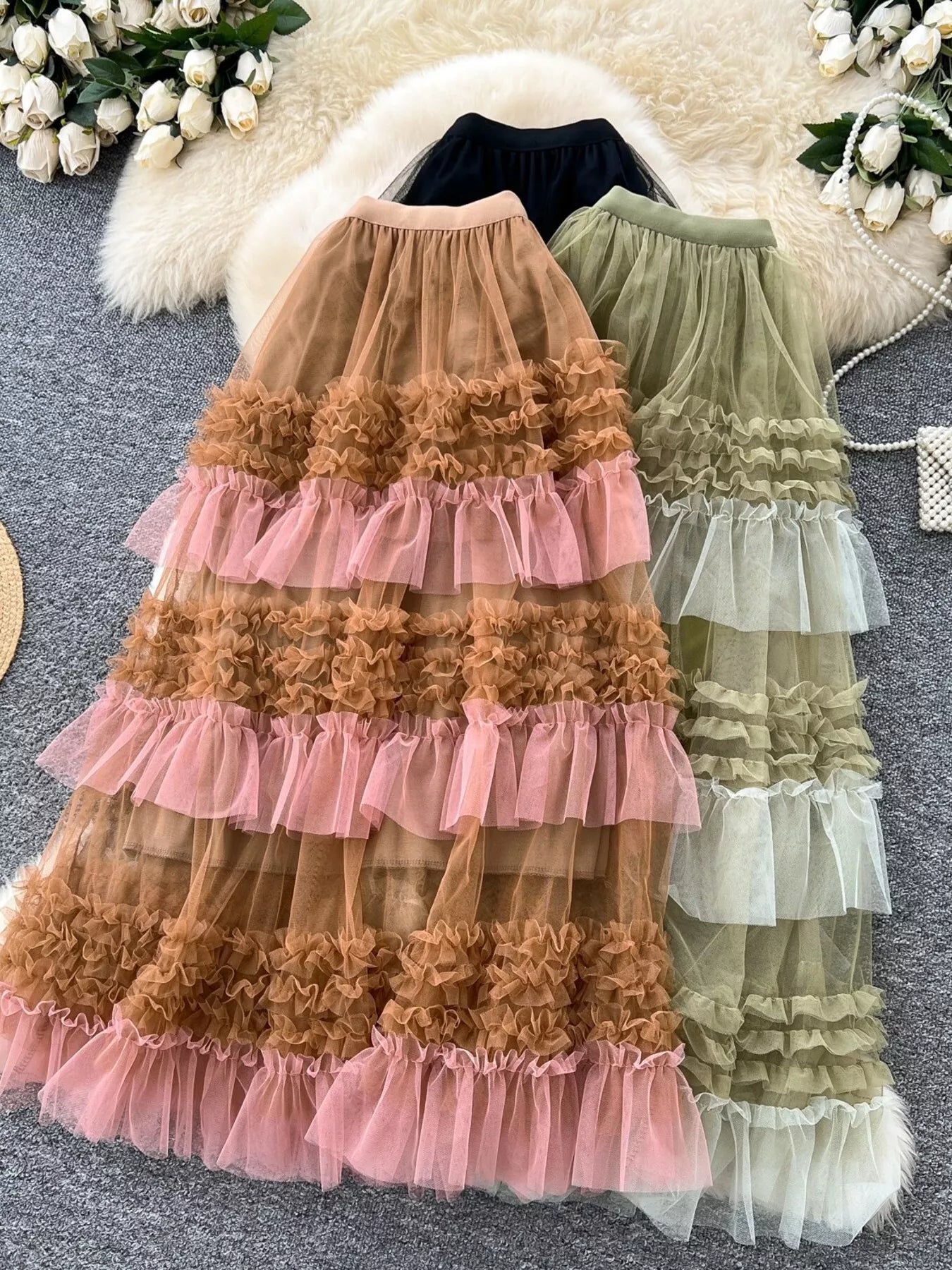 Ruffle Tulle Skirt in Brown for Women