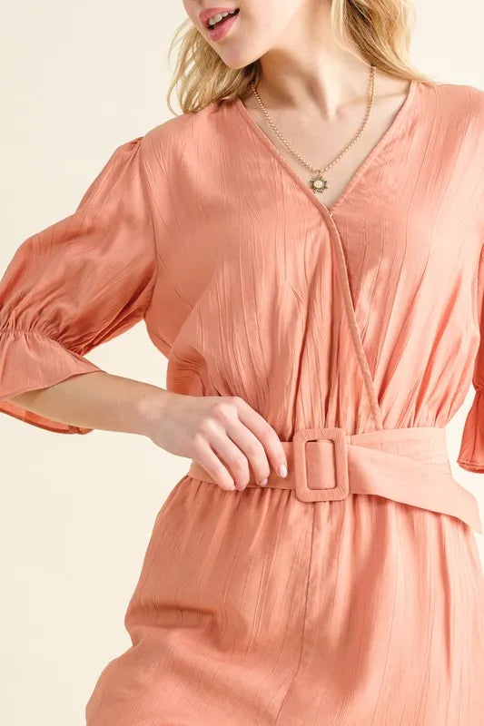Flounce Sleeves Romper with Belt for Women