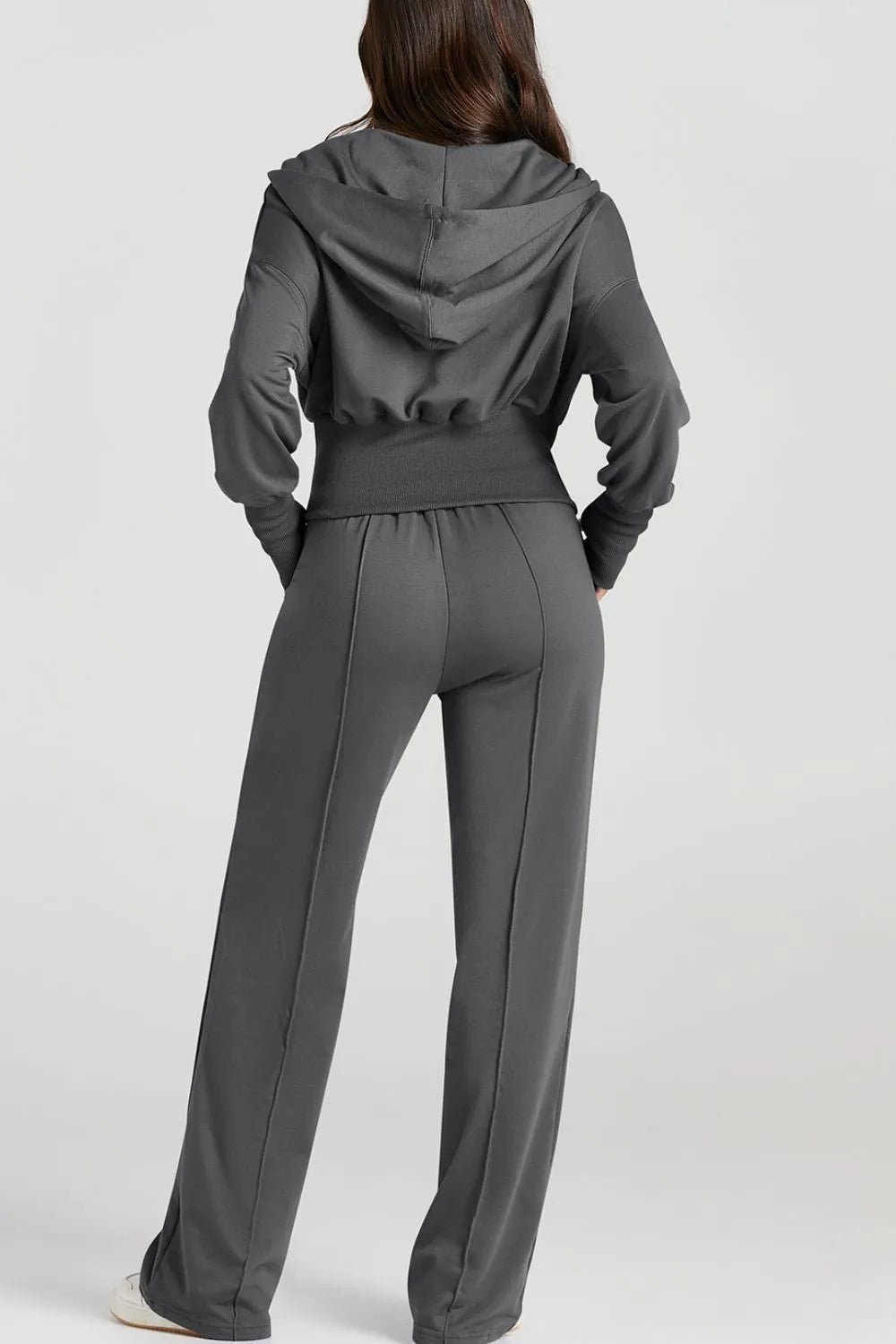 Zip-Up Hoodie and Pants Active Set in Dark Gray for Women