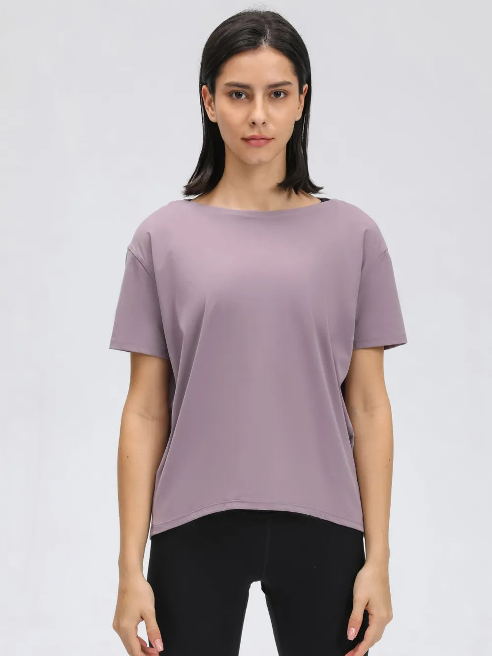 Round Neck Short Sleeve Active T-Shirt in Classic in Dusty Blue for Women
