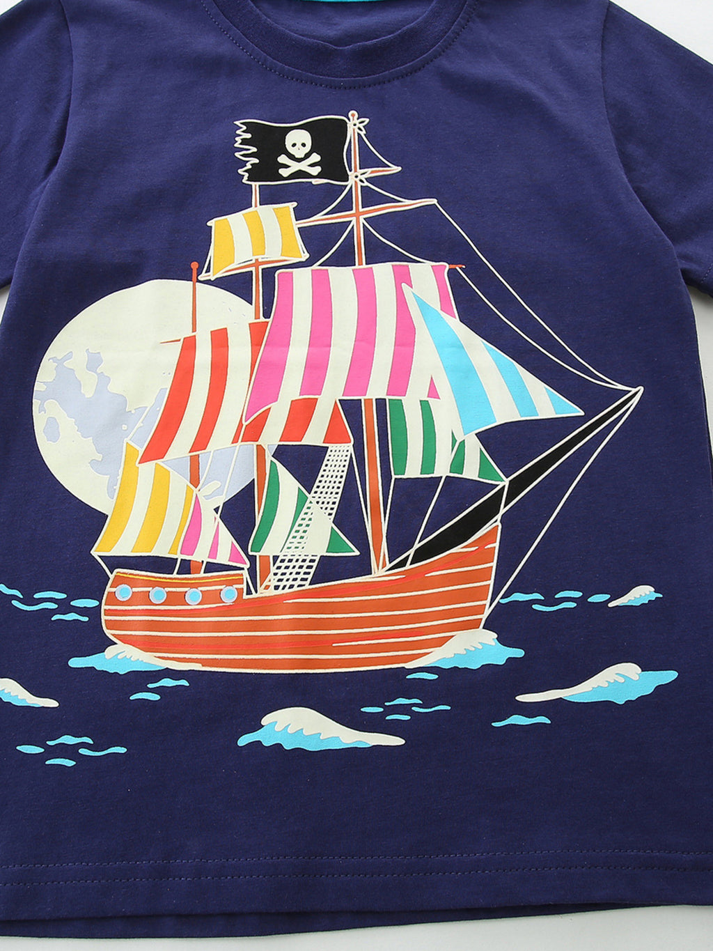 Pirate Ship Graphic Short Sleeve T-Shirt in Dark Navy for Boys