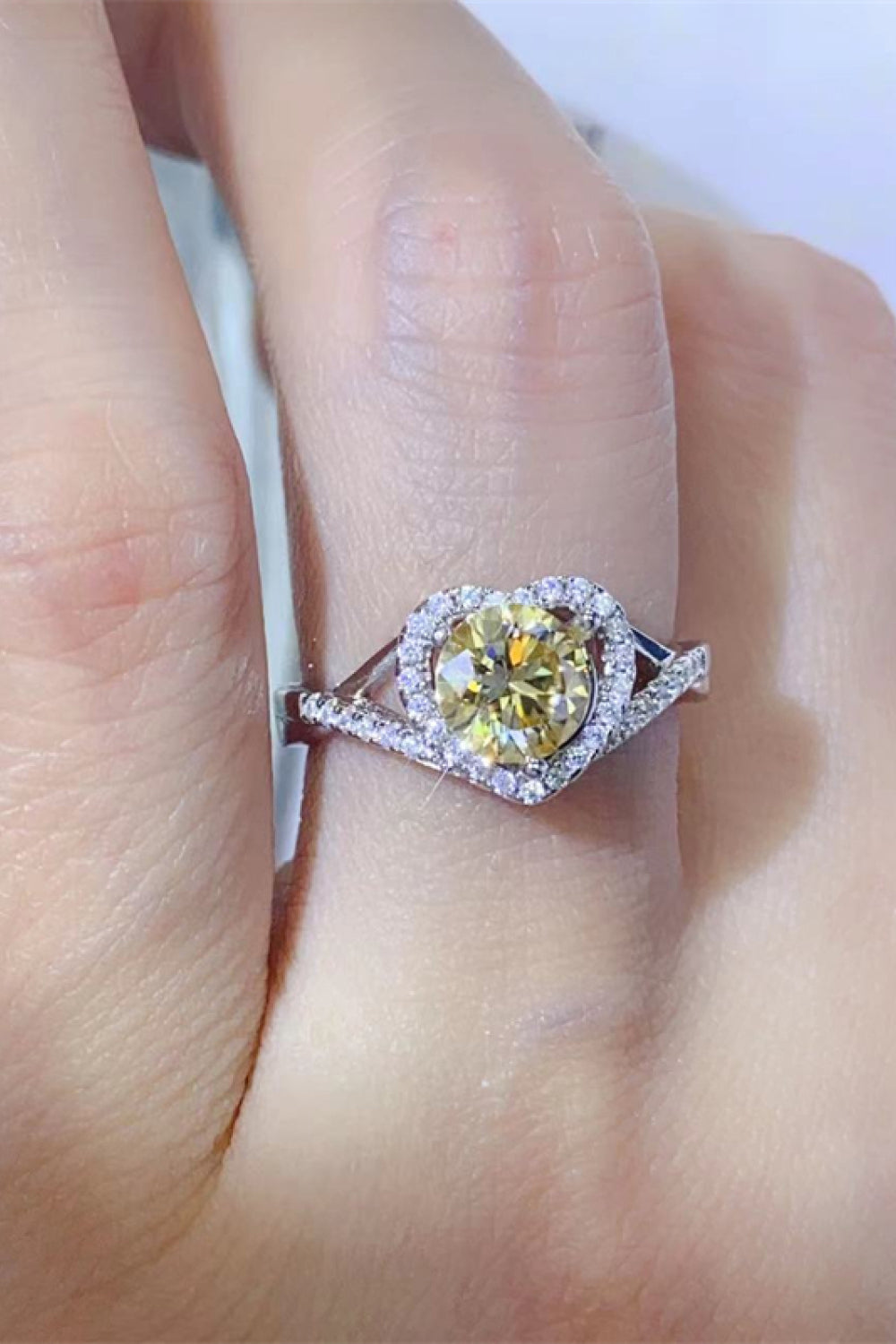 Adored 1 Carat Moissanite 925 Sterling Silver Heart Ring in Yellow for Women