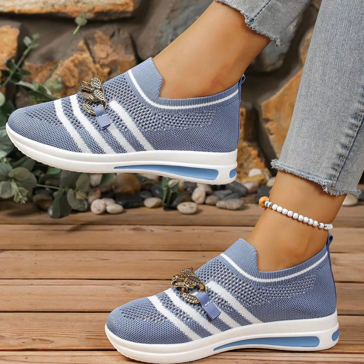Round Toe Mesh Slip-Ons in Red for Women