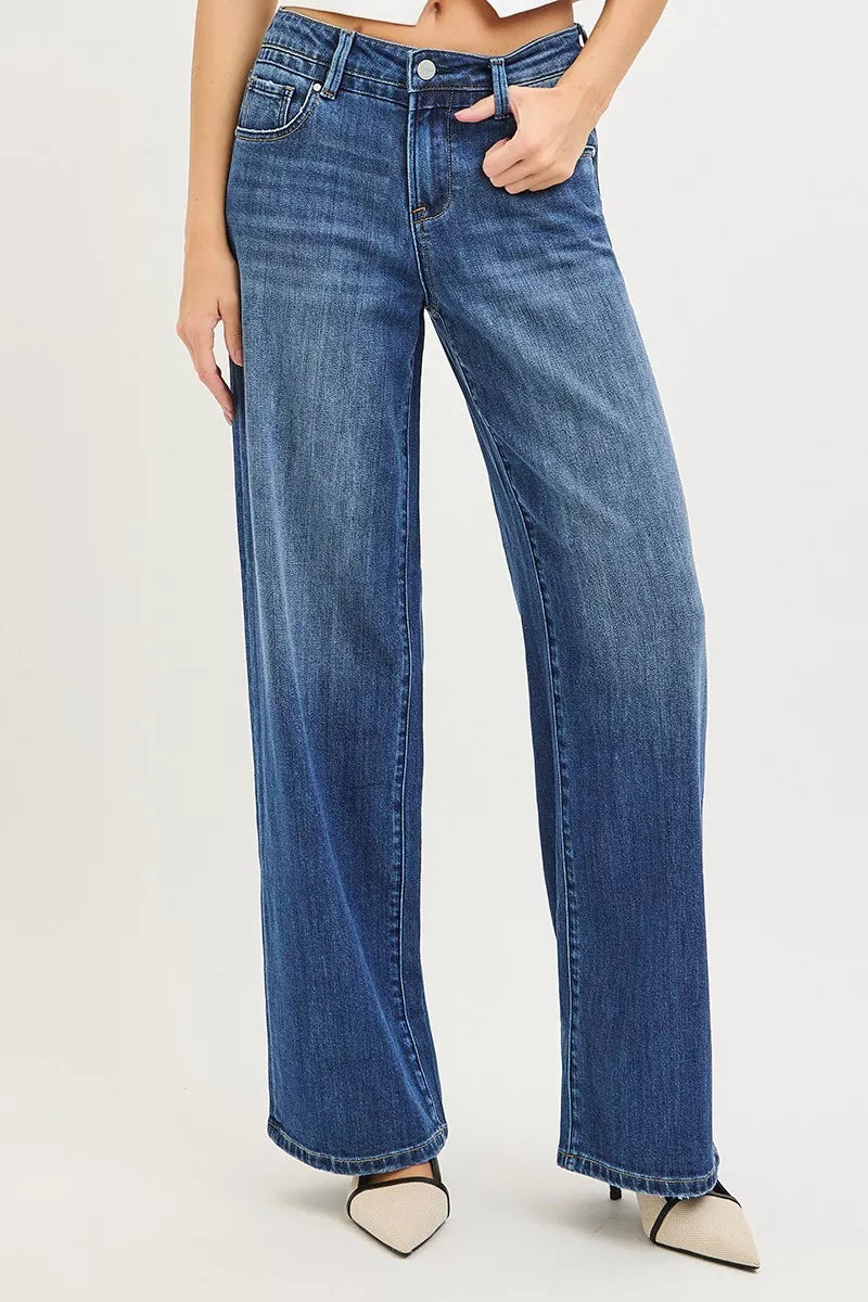 Slouchy Baggy Jeans with Pockets in Dark for Women