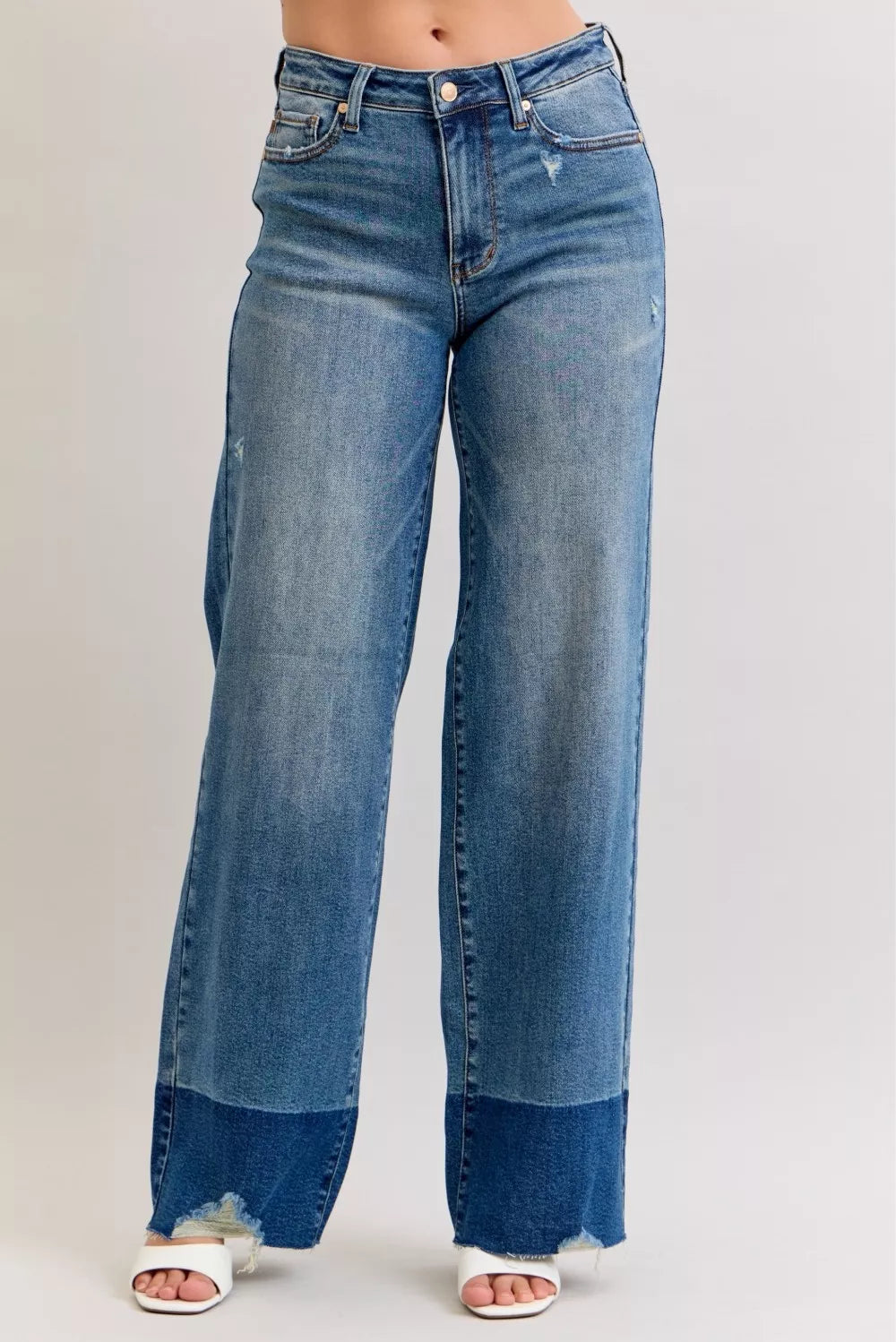 Raw Hem High Waist Column Straight Jeans in Dark for Women