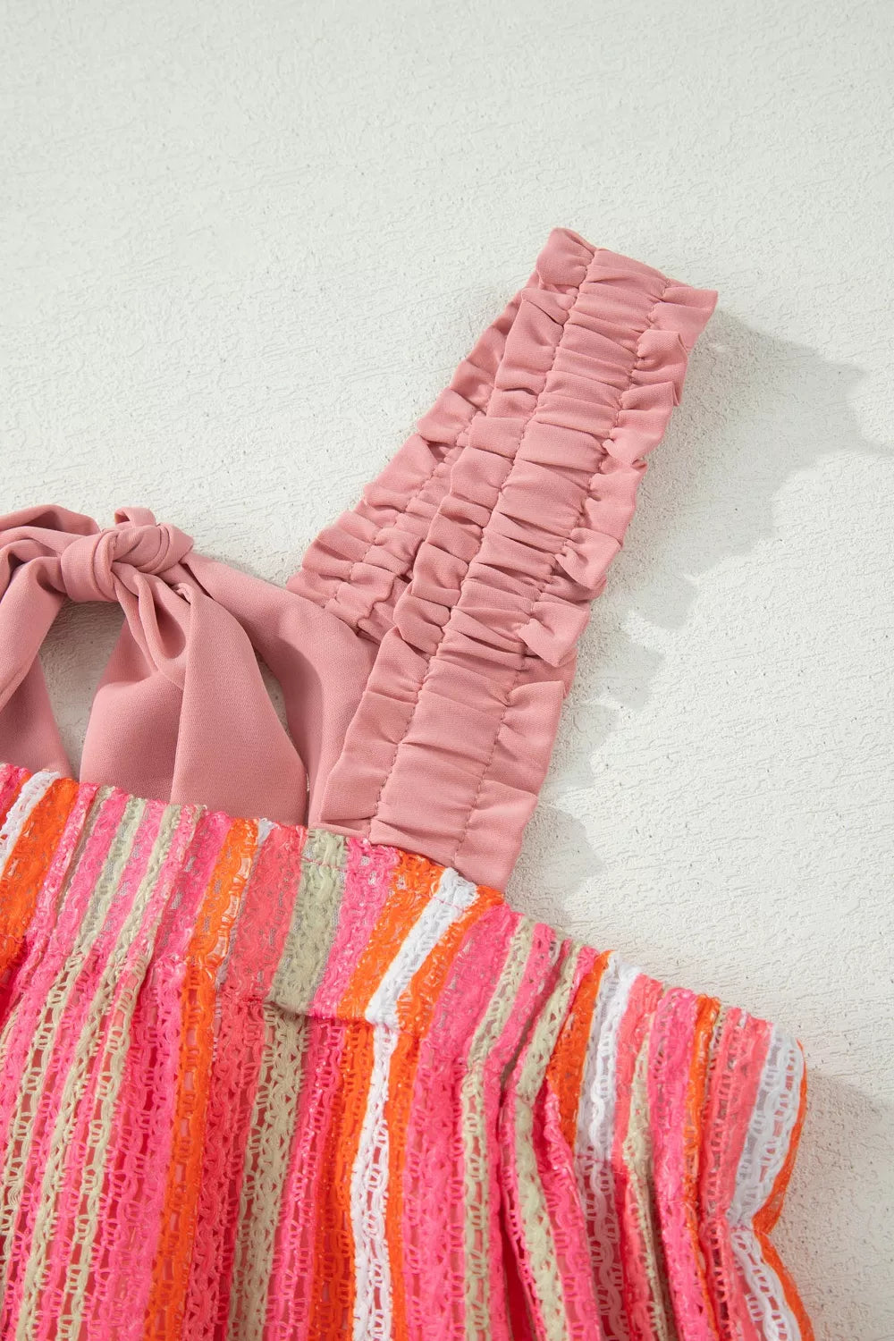 Stripe Ruffled Straps Ribbon Knot Flowy Vacation Maxi Dress for Women