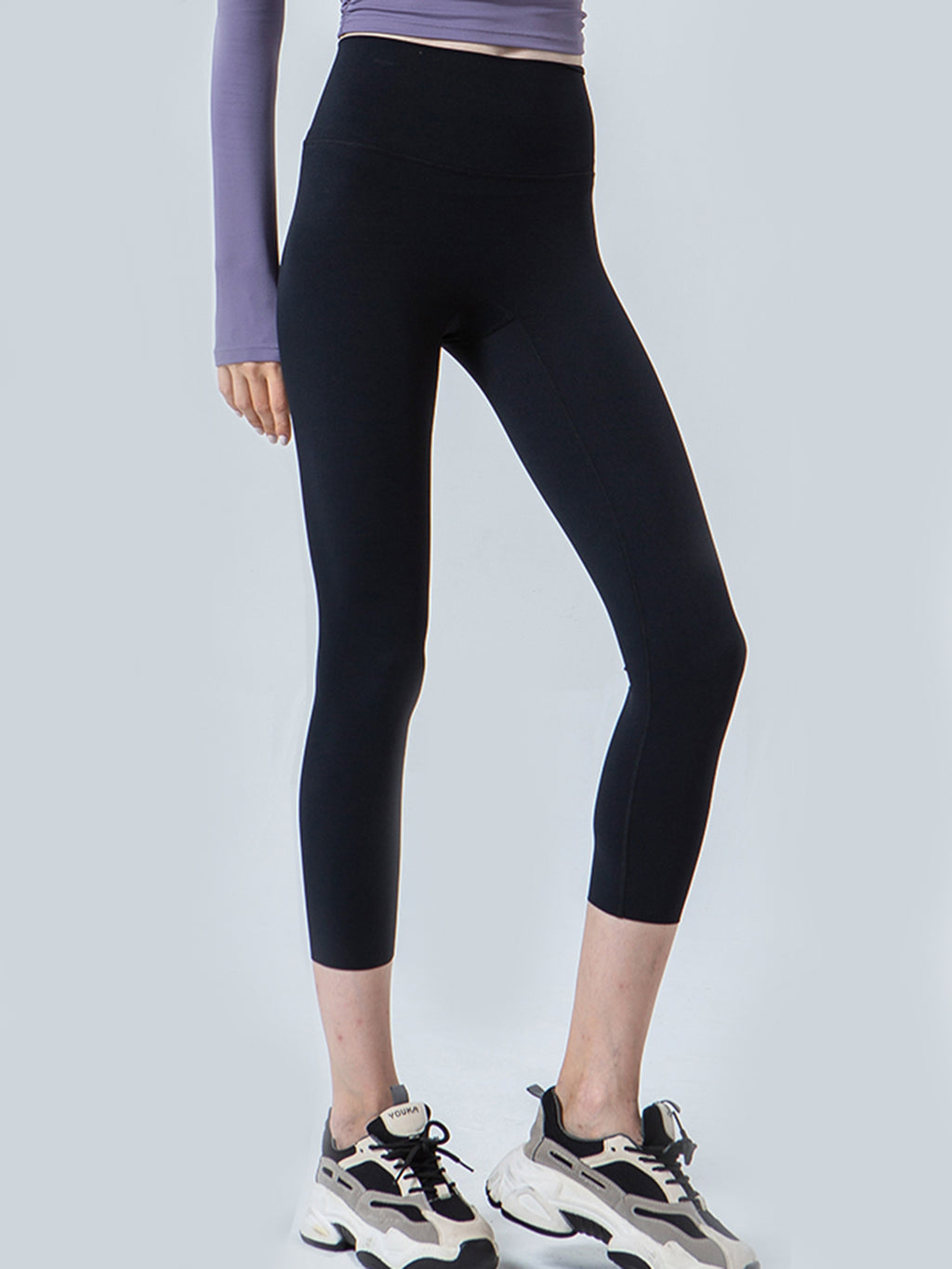Wide Waistband Cropped Sports Leggings in Dusty Blue for Women