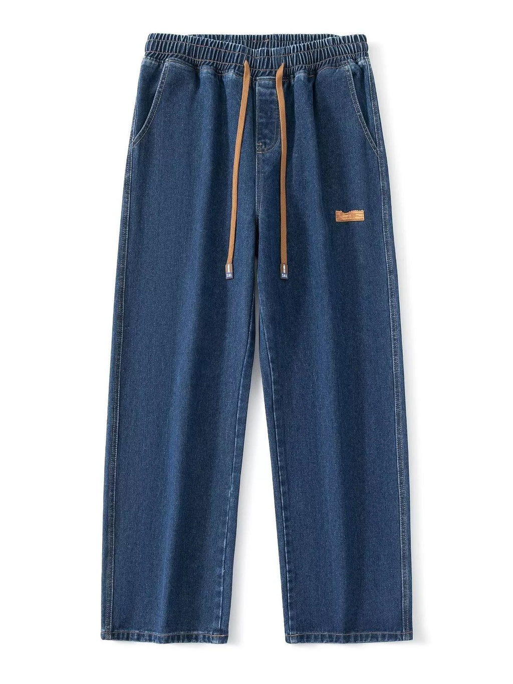 Plus Size Wide Leg Drawstring Jeans in Blue and Gray for Men