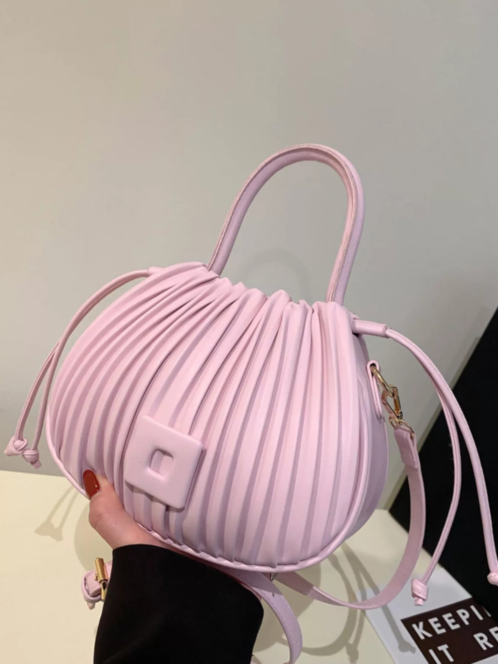 Pleated Bucket Crossbody Bag with for Women
