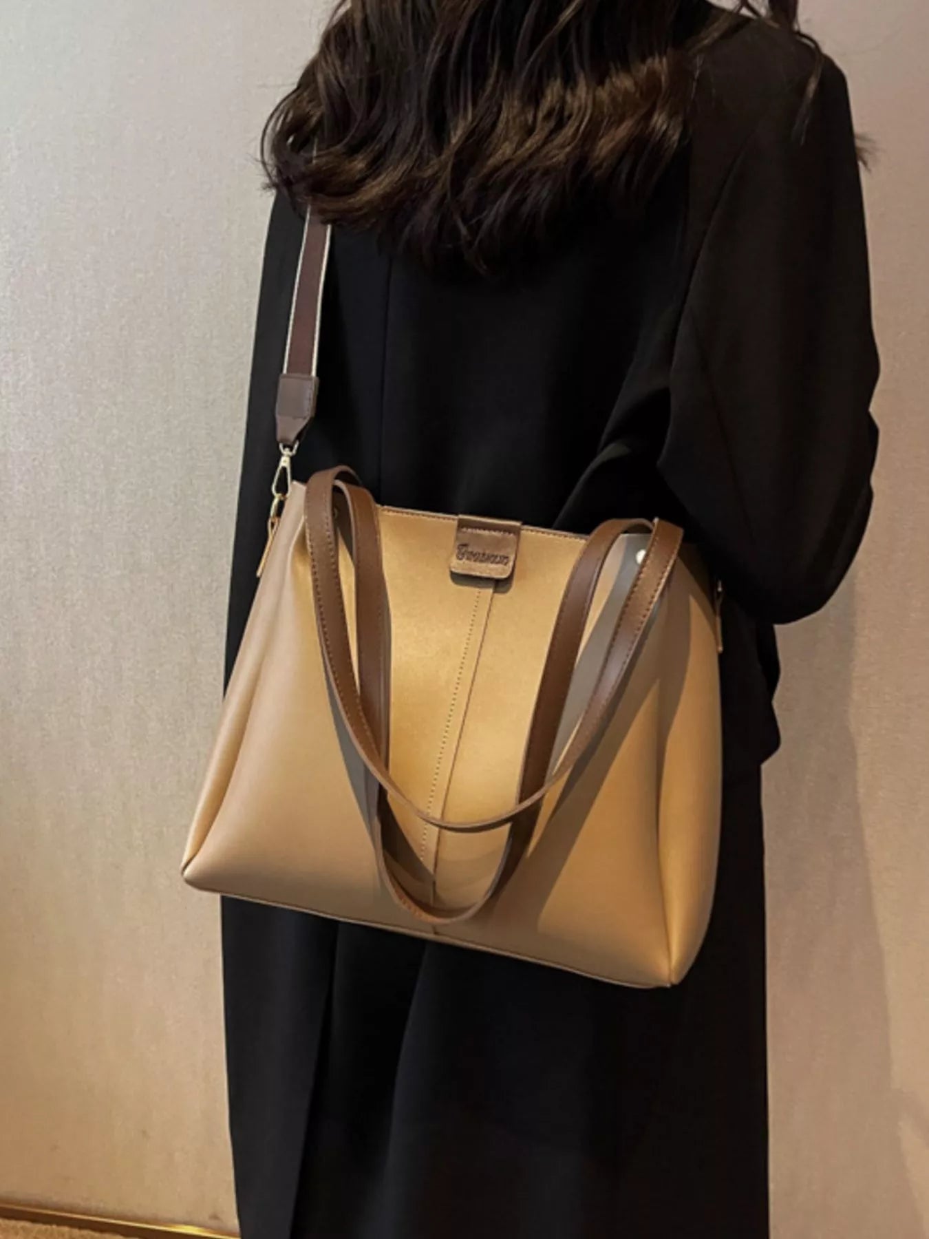 Wide Strap Shoulder Bag in Khakis for Women