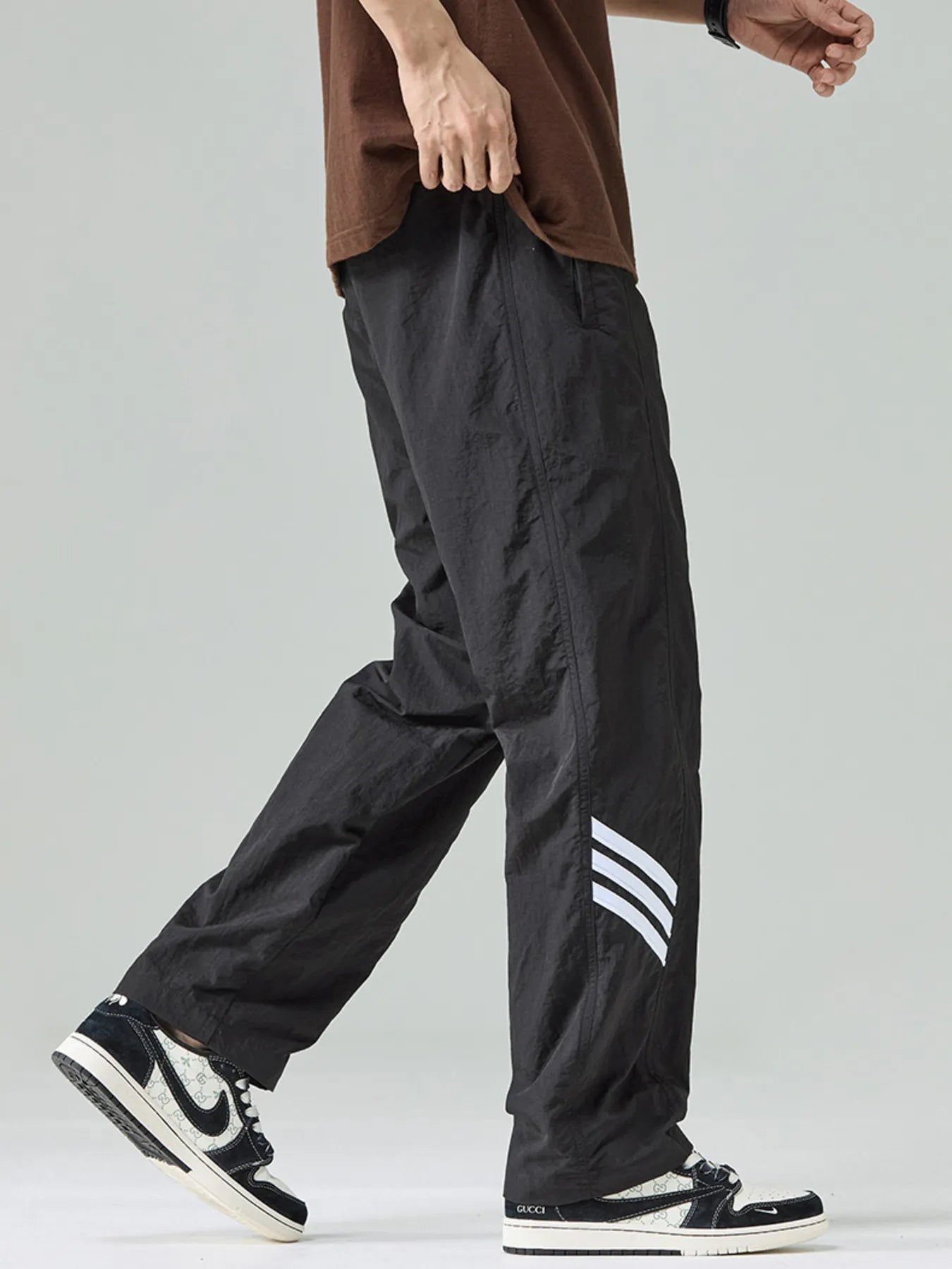 Plus Size Drawstring Wide Leg Pants in Light Khaki for Men