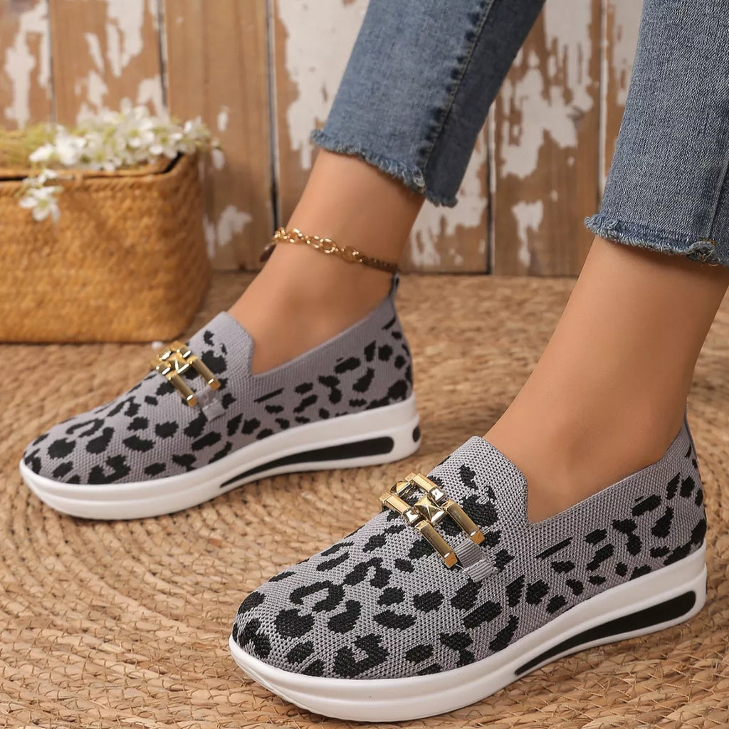 Leopard Round Toe Slip-Ons in Rice Leopard Print for Women
