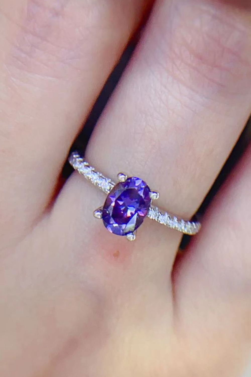1 Carat Purple Moissanite 4-Prong Ring for Women