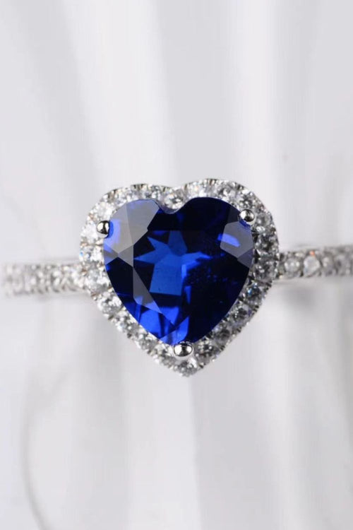 2 Carat Moissanite Heart-Shaped Side Stone Ring in Blue for Women