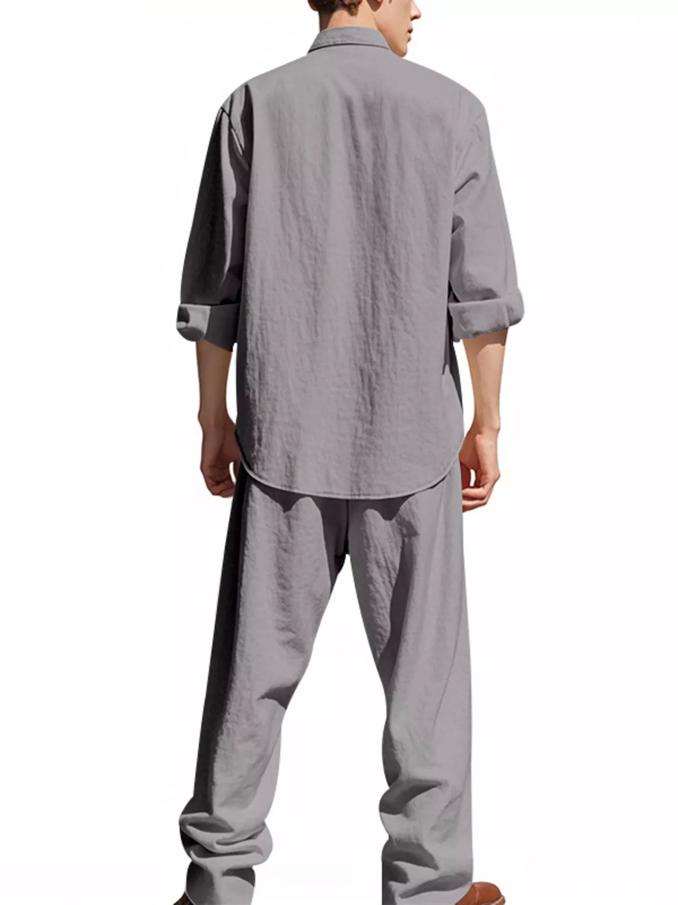 Button Up Long Sleeve Shirt and Pants Plus Size in White for Men