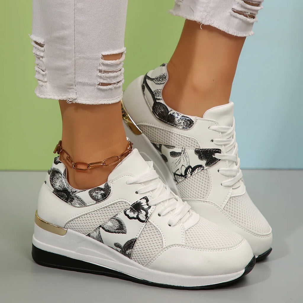 Floral Mesh Wedge Athletic in Black for Women