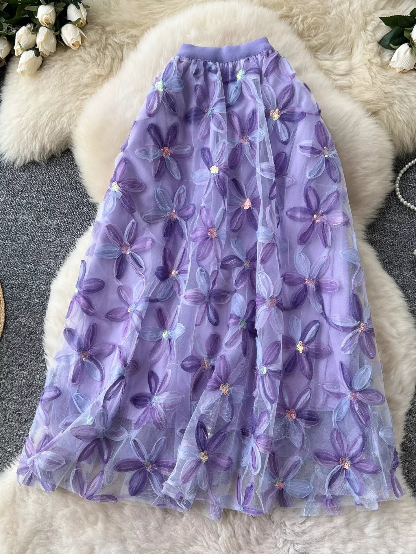 Floral Mesh Skirt for Women