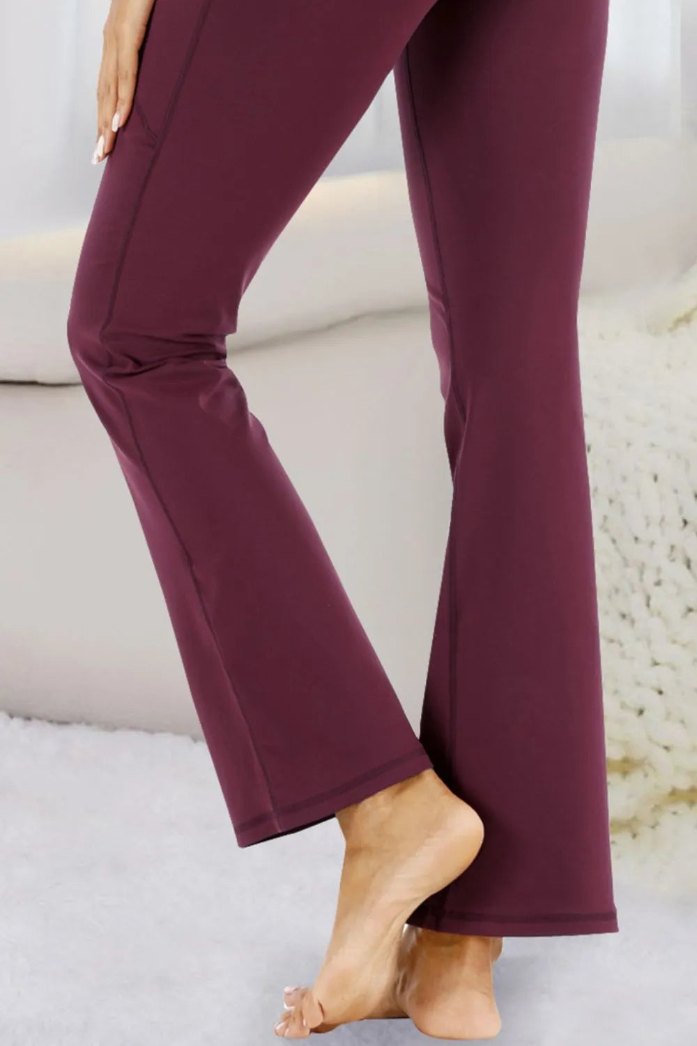 Pocketed High Waist Active Pants in Burgundy for Women