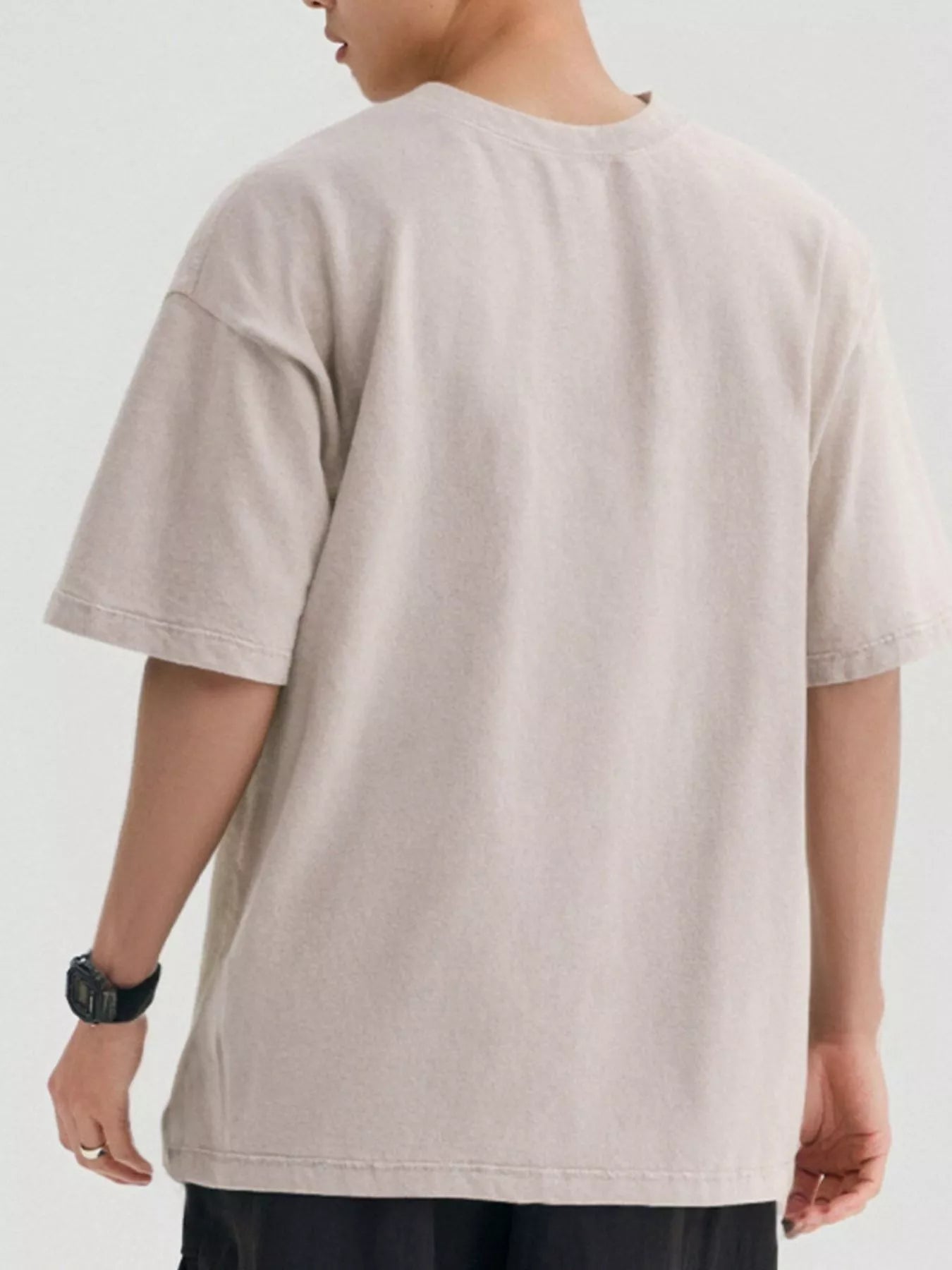 Round Neck Short Sleeve T-Shirt in Black Gray for Men
