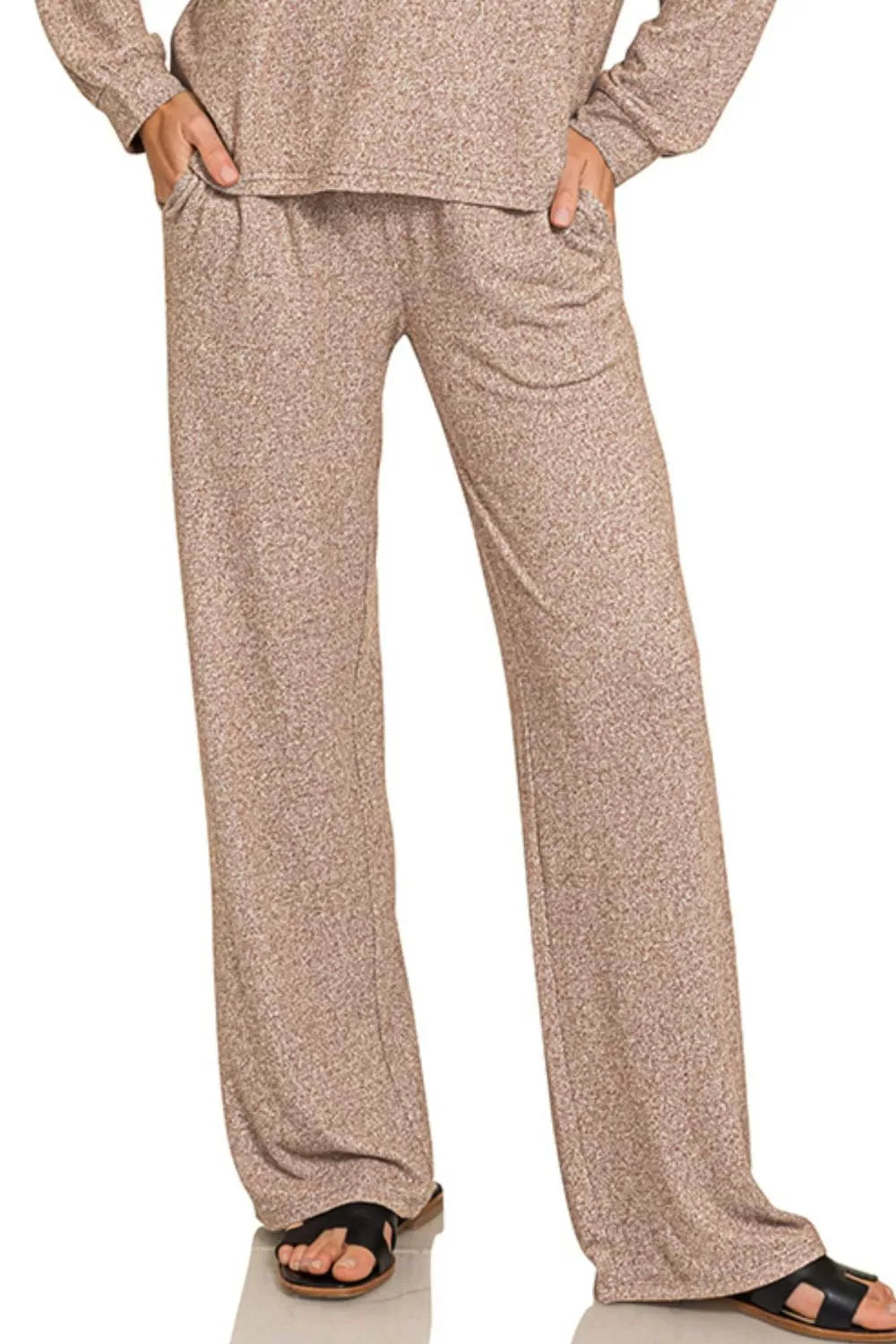 Soft Melange Long Sleeve Tee & Pants Set in Brown for Women