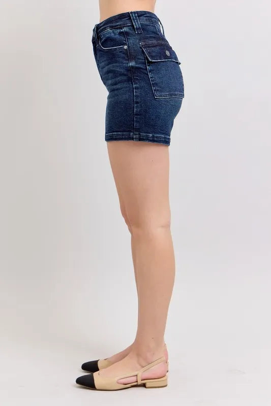 High Waist Back Flap Pocket Denim Shorts Plus Size for Women