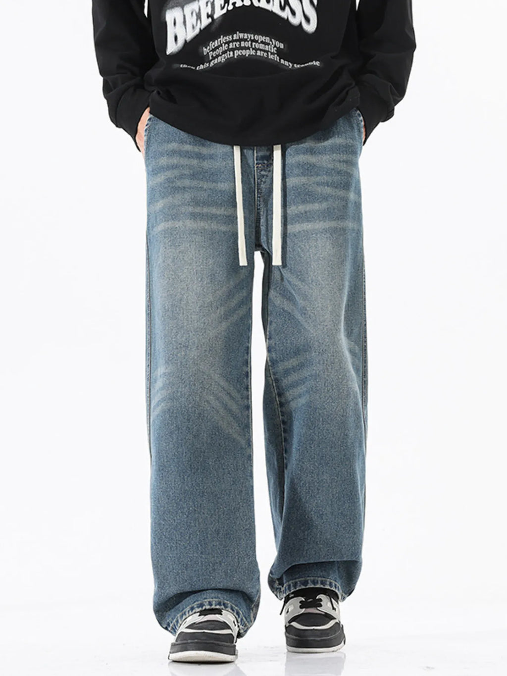 Wash Wide Leg Jeans Plus Size in Vintage Blue for Men