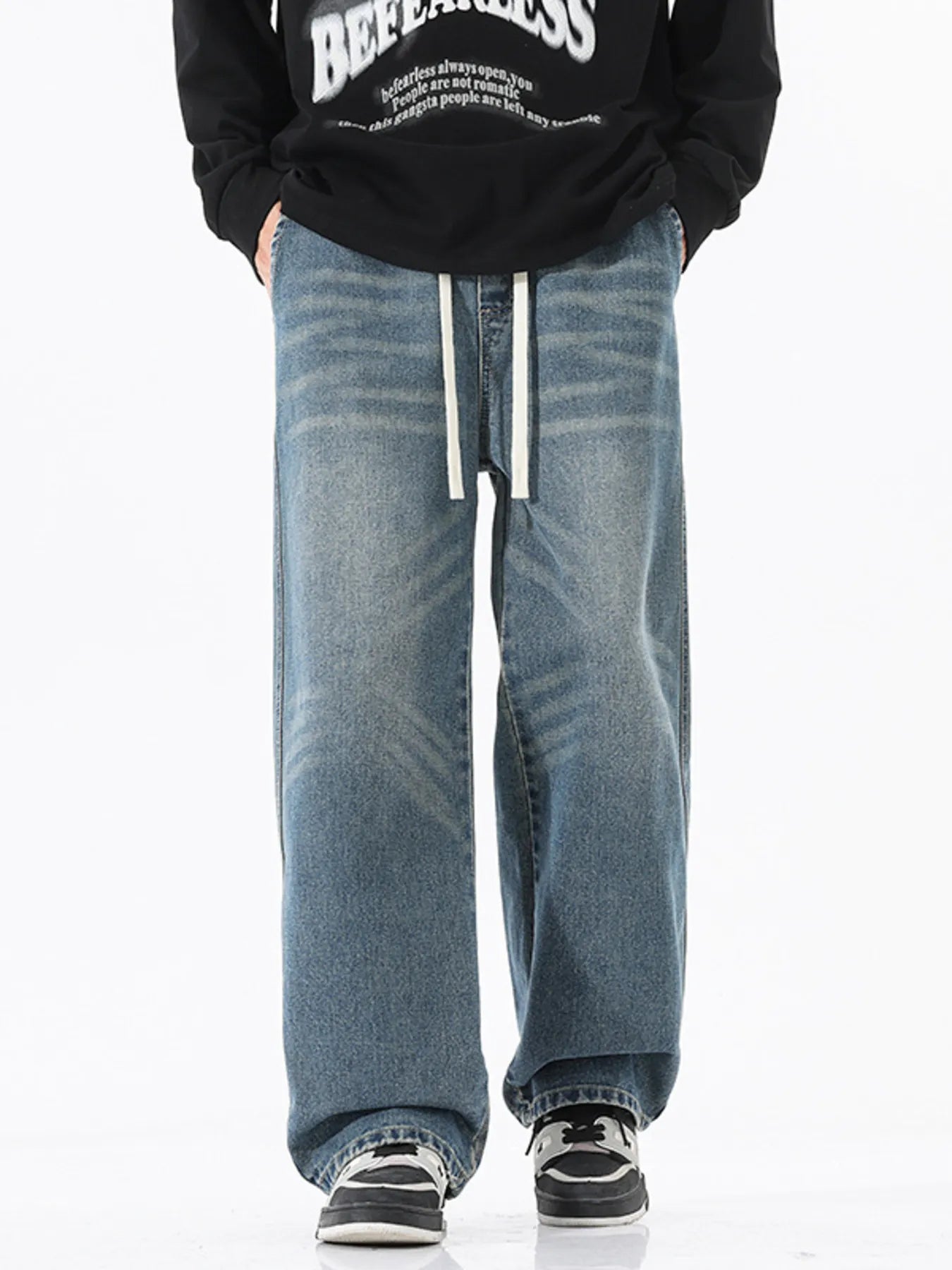 Wash Wide Leg Jeans Plus Size in Vintage Blue for Men