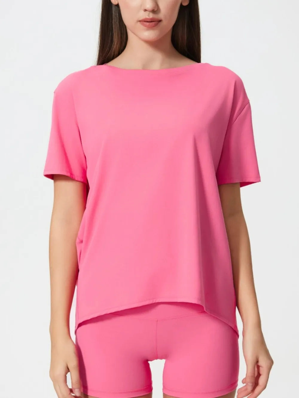 Round Neck Short Sleeve Active T-Shirt in Classic in Fuchsia Pink for Women
