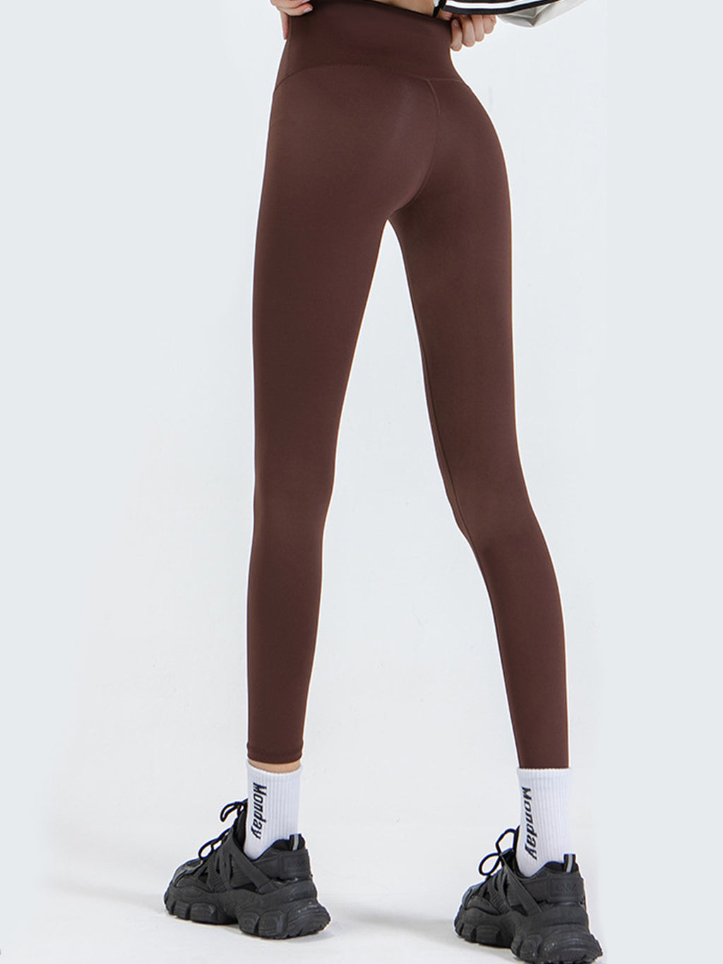 Wide Waistband Sports Leggings in Lilac in Chocolate for Women