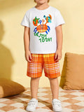 Crab Graphic Tee & Plaid Shorts Set in Tangerine for Boys