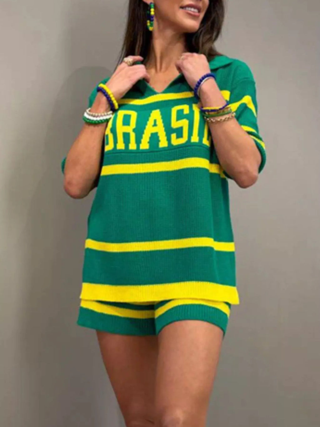 Brasil Two-Tone Top and Shorts Set in Green for Women