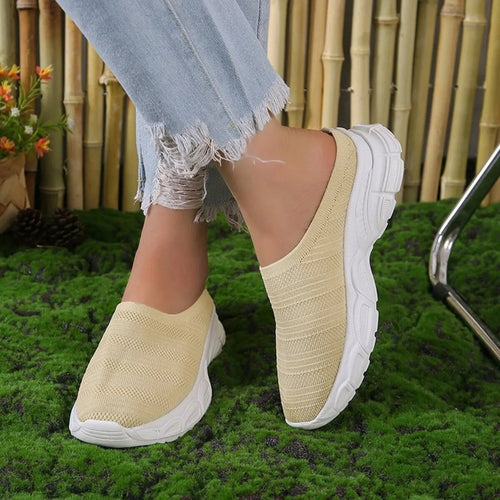 Breathable Mesh Round Toe Slip-Ons in Grey for Women