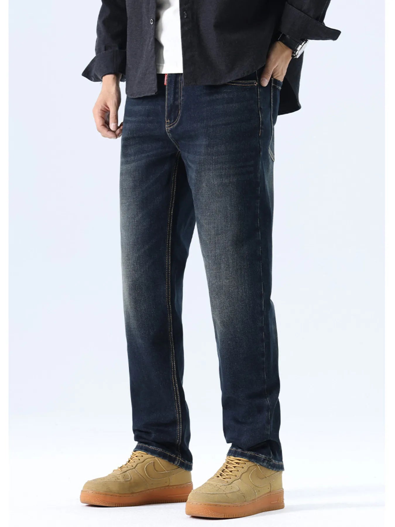 Straight Leg Washed Jeans in Dark Navy for Men